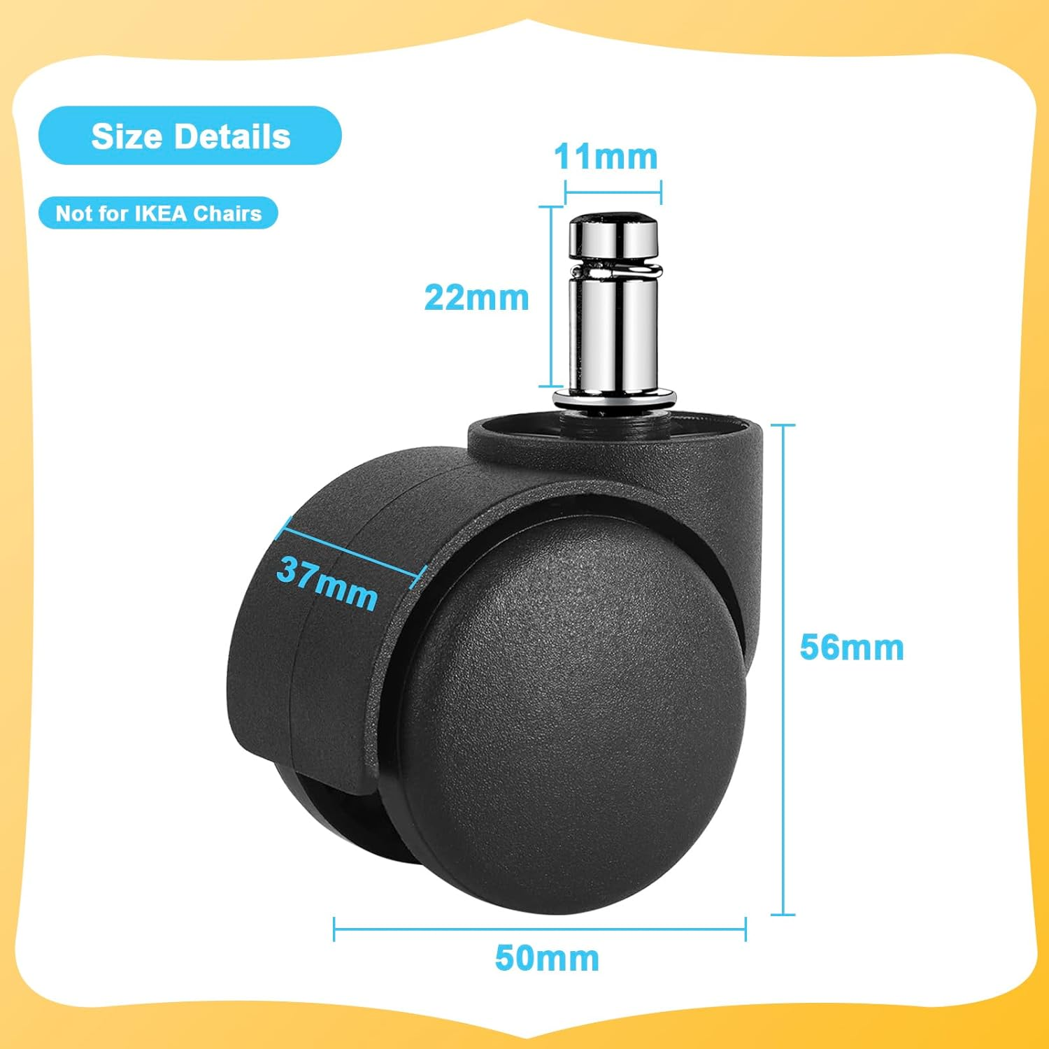 Dalyndar Office Chair Wheels Replacement Circlip Stem Fits 99% Chairs Wheel Set of 5Pcs Heavy Duty Mute Universal Castor 2 Inches Swivel Casters for Rolling Stools Gaming Chairs on Carpets and Floors image number 6