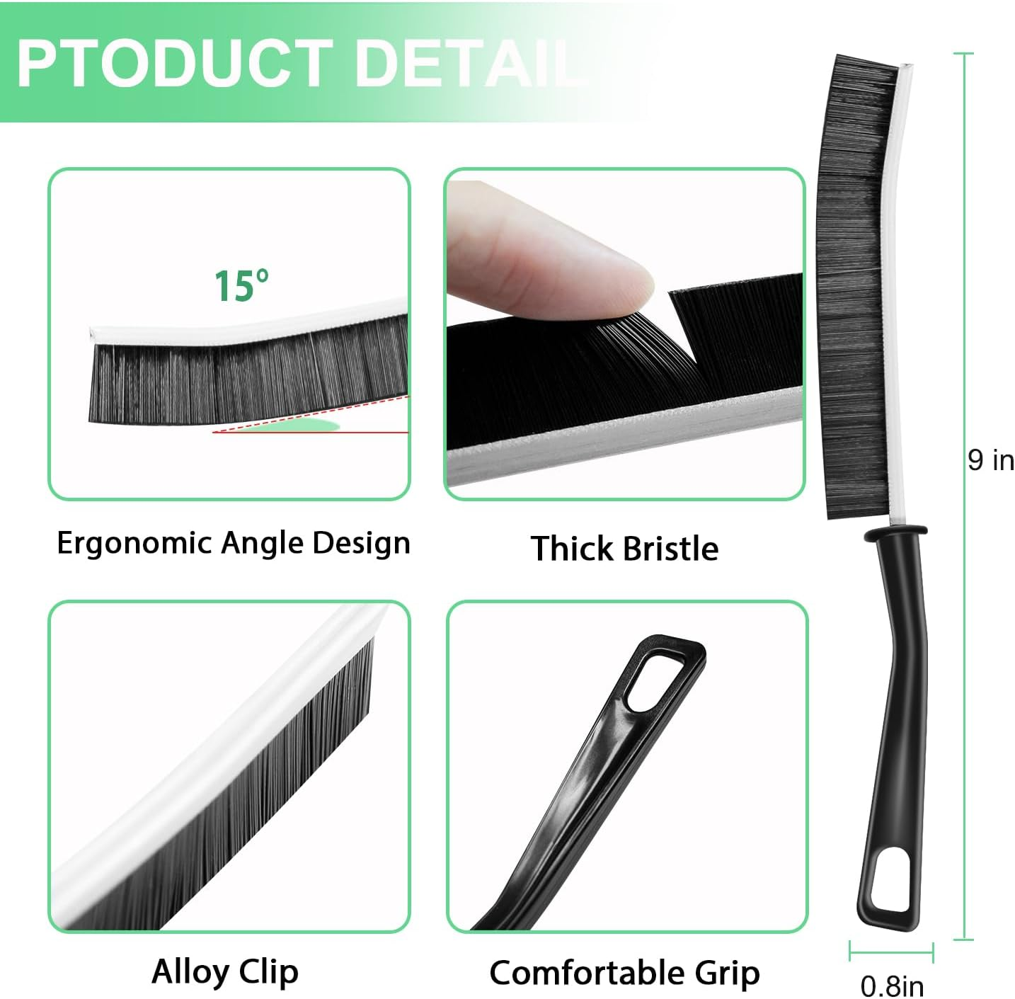 Crevice Cleaning Brush, Hard Bristle Cleaning Supplies, Grout Brush, Crevice Cleaning Tool, Household Cleaning Brushes, Gap Cleaning Brushes for Toilet, Bathroom, Bathtub, Sink, Window（6Pcs Black） image number 6