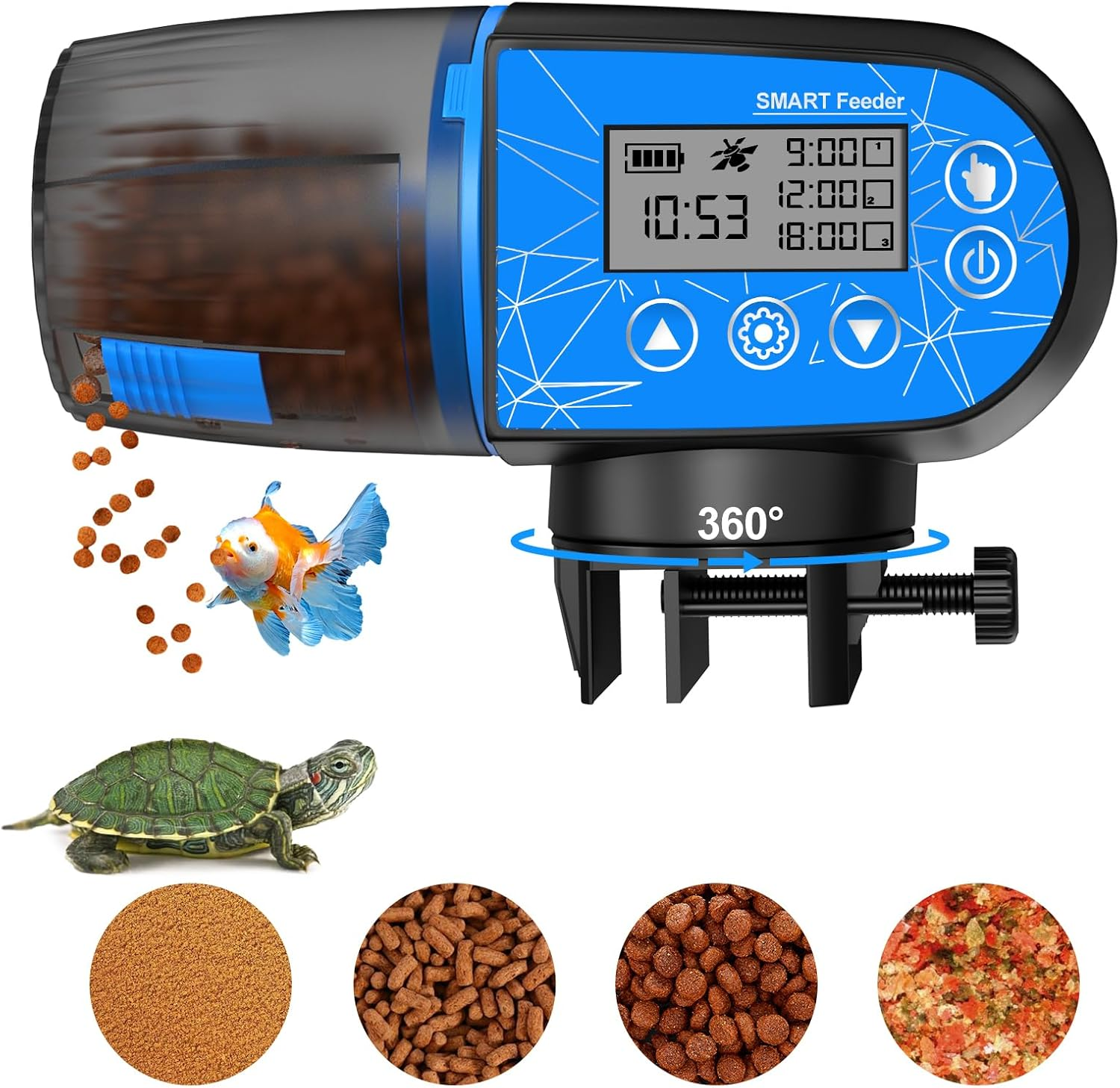 Automatic Fish Feeder, Beedove Fish Feeder with Timer, Moisture-Proof Fish Food Dispenser with LCD Display, Large Capacity Auto Fish Feeder Turtle Feeder for Small Tank, Big Aquariums, Pond (Blue) image number 3