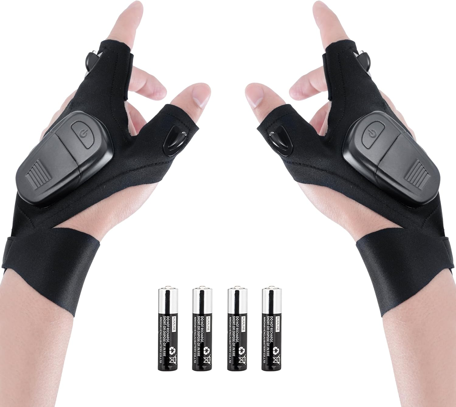 LED Flashlight Glove Tools Unique Gifts for Men Dad Adults,Cool Gadgets Hands-Free Lights Fingerless Work Gloves with Stretchy Strap for Home Fishing Camping Hunting(1 Pair,Batteries Included) image number 6