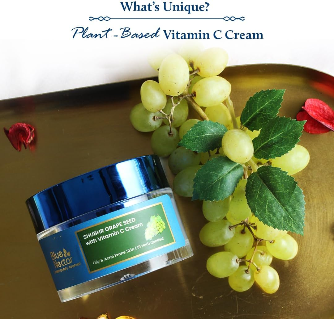 Blue Nectar Vitamin C Face Moisturizer for Oily & Acne Prone Skin with Grapeseed | Oil-Free | Lightweight Cream for Women (19 Herbs, 50G) image number 1