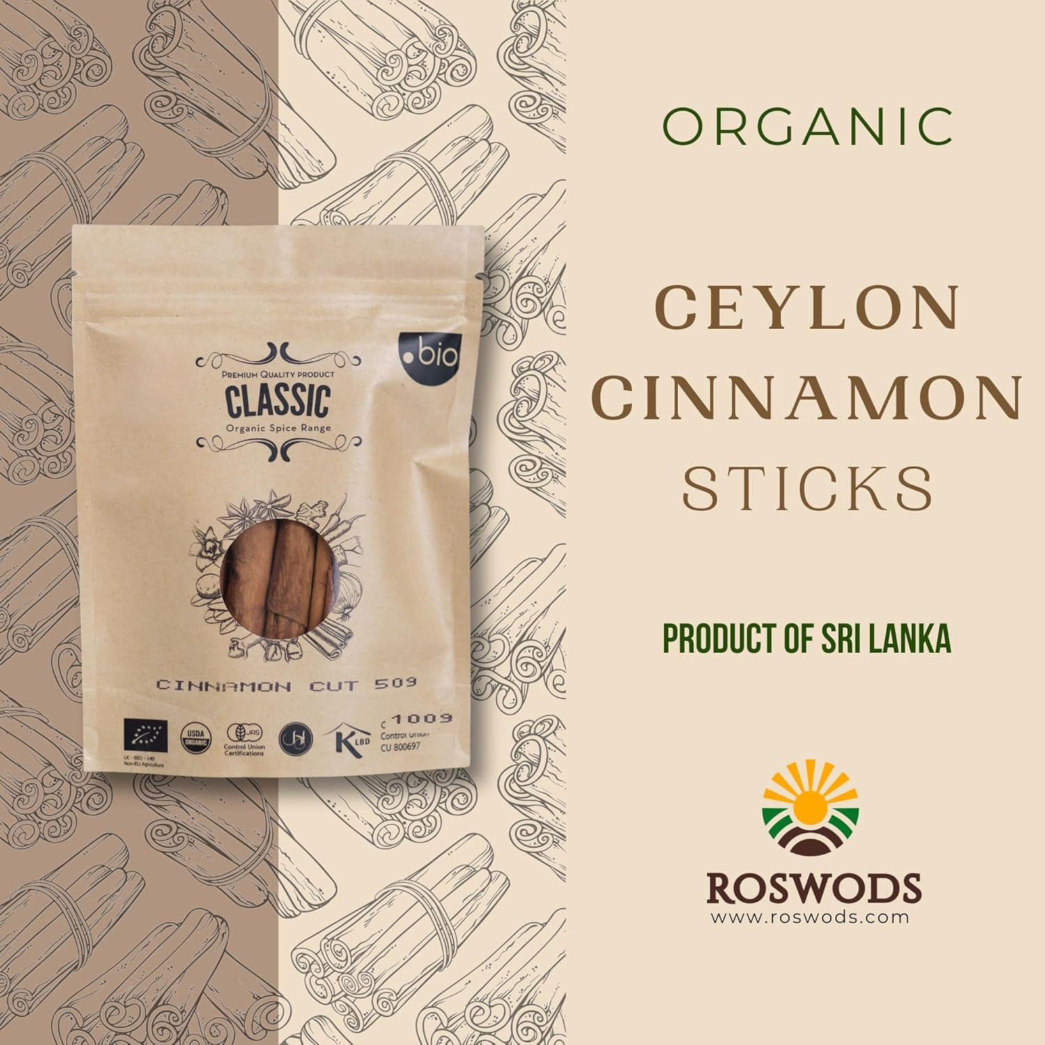 Organic Pure Ceylon Cinnamon Sticks | Premium 5 Inch Cut Cinnamon Quills |Product of Sri Lanka | 50G | USDA Certified Pure Cinnamon | True Cinnamon | High Grade Cinnamon Quills image number 1
