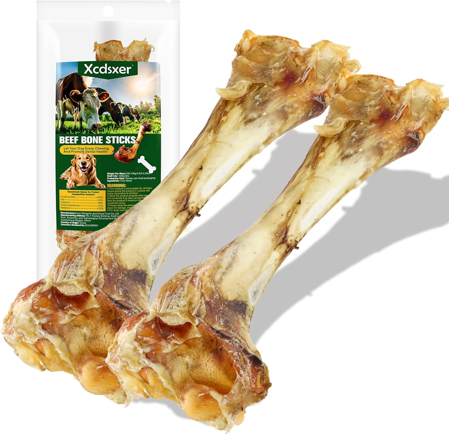Xcdsxer Giant Dog Bone Stick，Dental Health Dog Treat - Natural, Bite-Resistant & Teeth-Cleaning, Chew Toy for Medium and Large Dogs, 100% Grass-Fed Beef Bone for Canines (2Count)