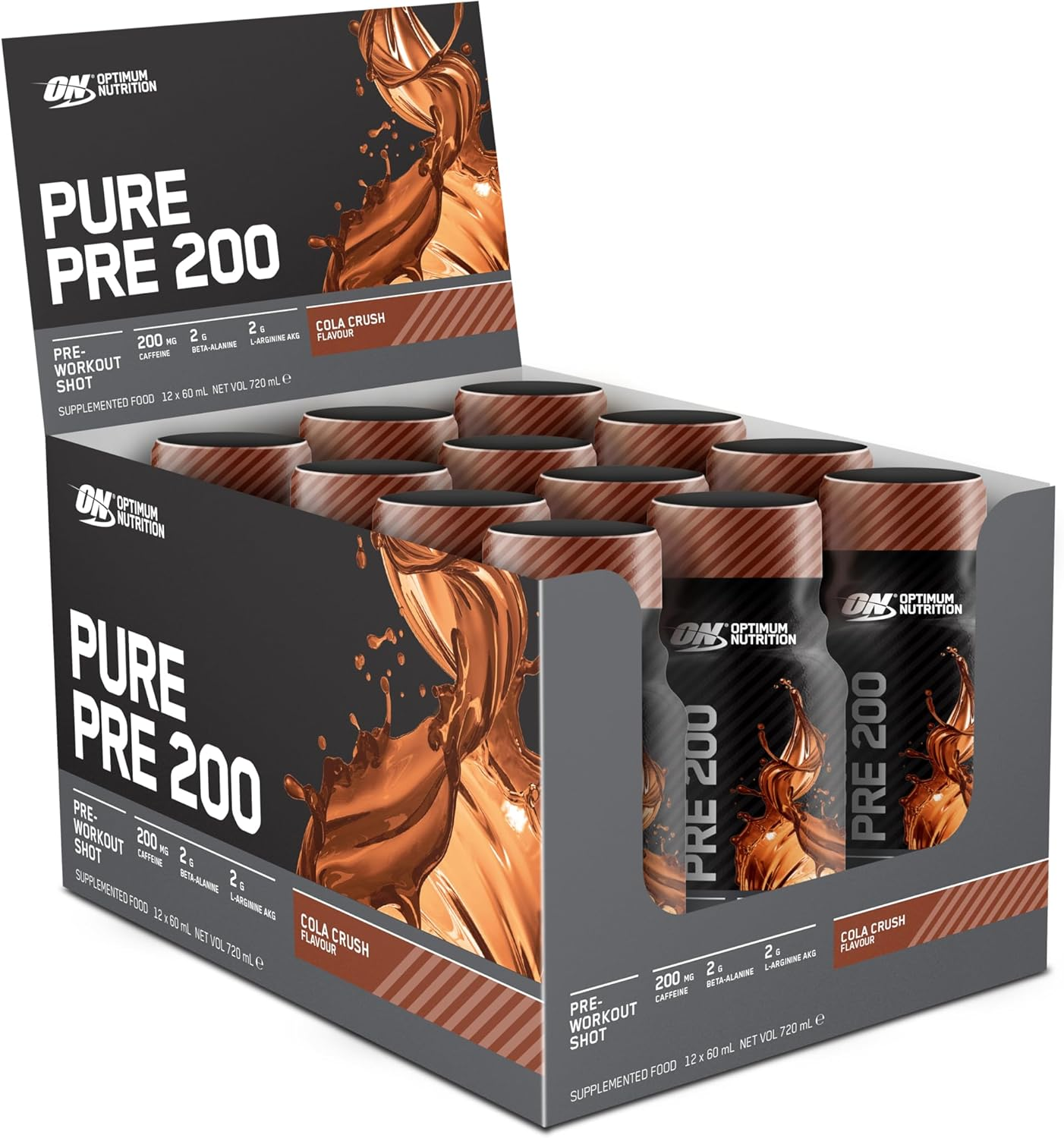 Optimum Nutrition Pure Pre 200 Pre-Workout Shot Drink 60 Ml, Cola (Pack of 12) image number 4