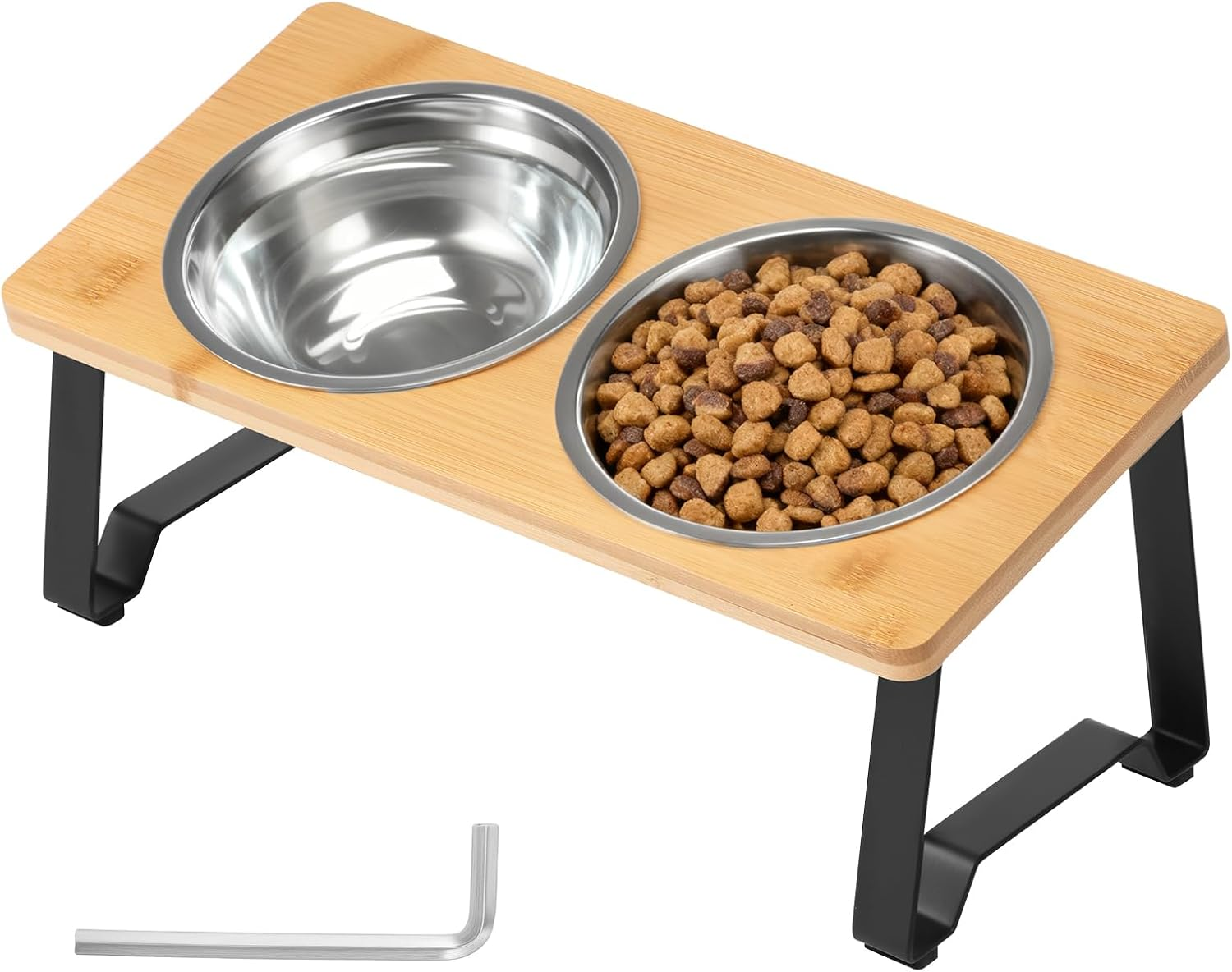 Elevated Cat Bowls, Raised Pet Stand with 2 Stainless Steel Bowls and Nonslip Mats, 15&deg;Tilted Stand anti Vomiting Raised Cat Dishes for Food and Water for Cats and Puppy (Style 2) image number 4