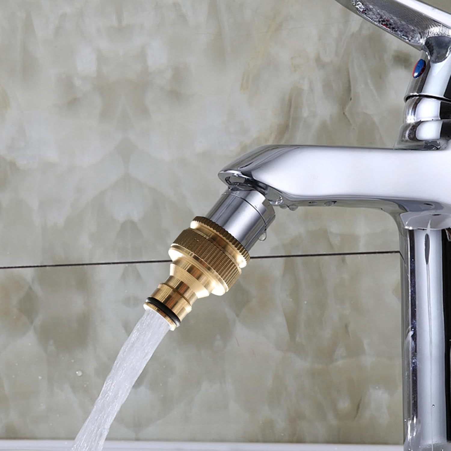 2 Pcs Brass Tap Hose Connector,Garden Hose Pipe Connector Metal,Outside Tap Hose Adapter Attachments,3/4 & 1/2 Inch 2-In-1 Threaded Connectors,For Kitchen Faucet Outdoor Gardena Tool Hosepipe Fittings