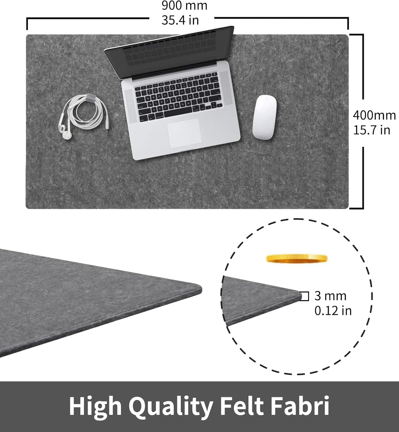Mouse Mat XXL, Non-Slip Gaming Mouse Mat, Felt Fabric, Waterproof Desk Mat, Desk Pad, Mouse Mat for PC, Macbook, Laptop, Improves Precision and Speed