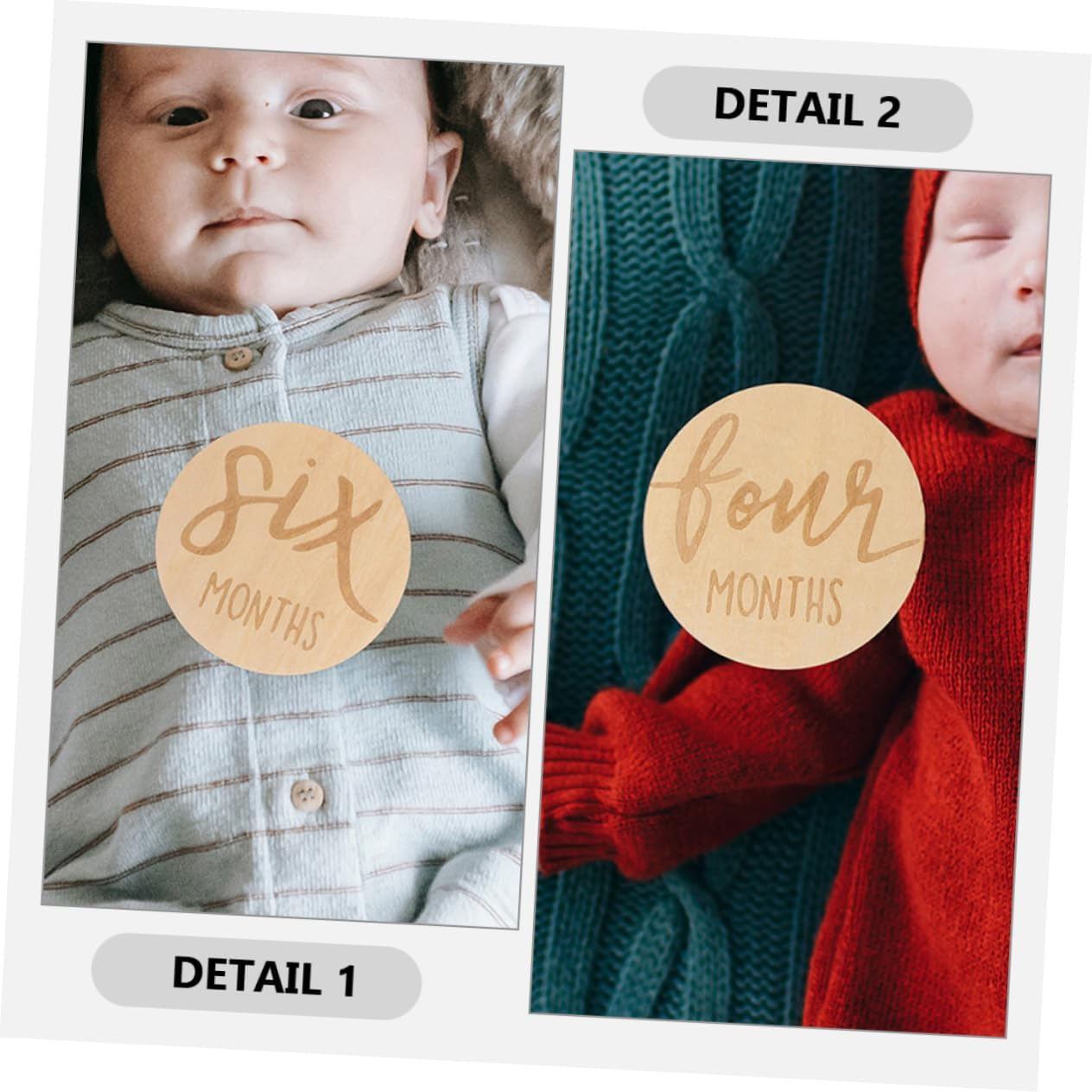 Bestonzon 12 Pcs Wooden Double Sided Monthly Milestone Discs Growth Signs Photo Props Newborn Announcement Cards for Pregnancy Journey and Nursery Decoration image number 1