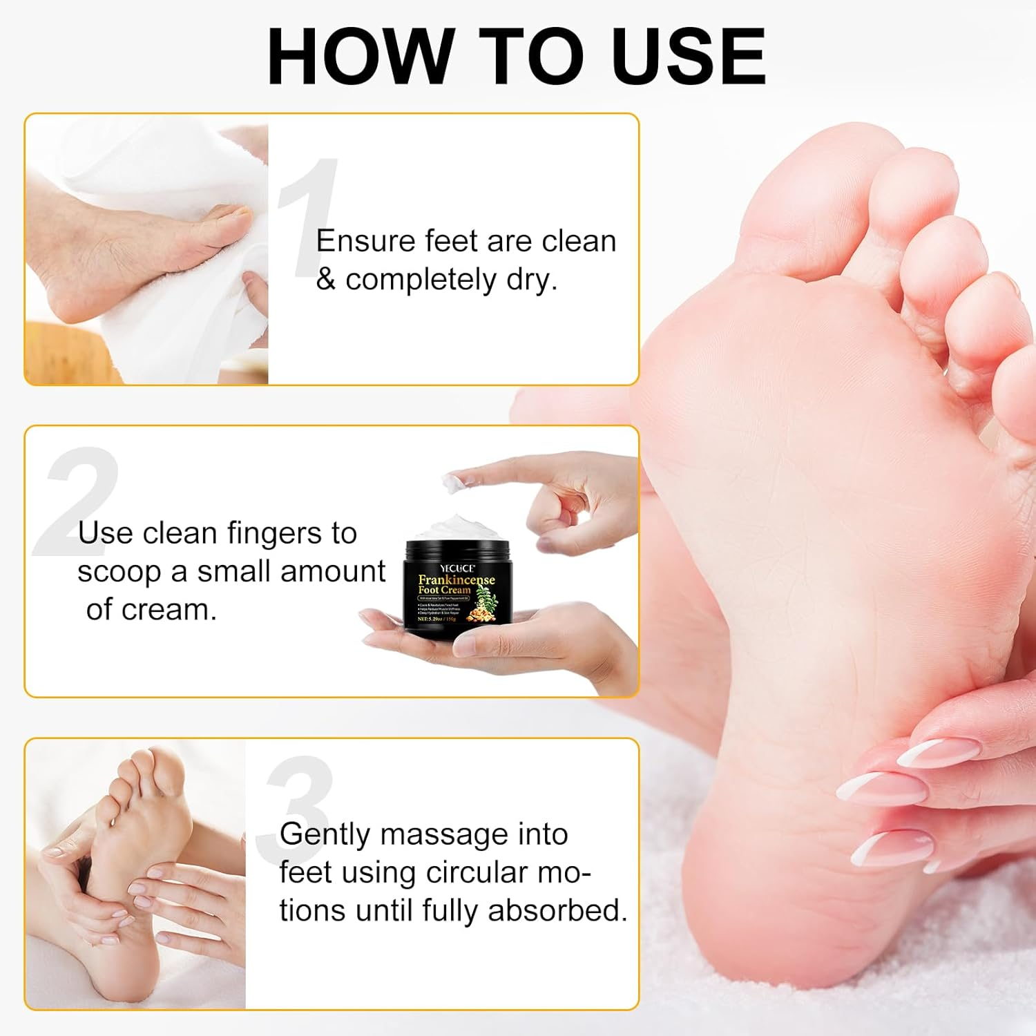 Frankincense Oil Foot Cream 5.29 Fl Oz - Frankincense Balm Support Soreness and Stiffness in Tired Feet & Body - Foot Sole, Achilles, Ankle, Hydration & Repair for Dry Cracked Heels, Feet & Skin image number 3