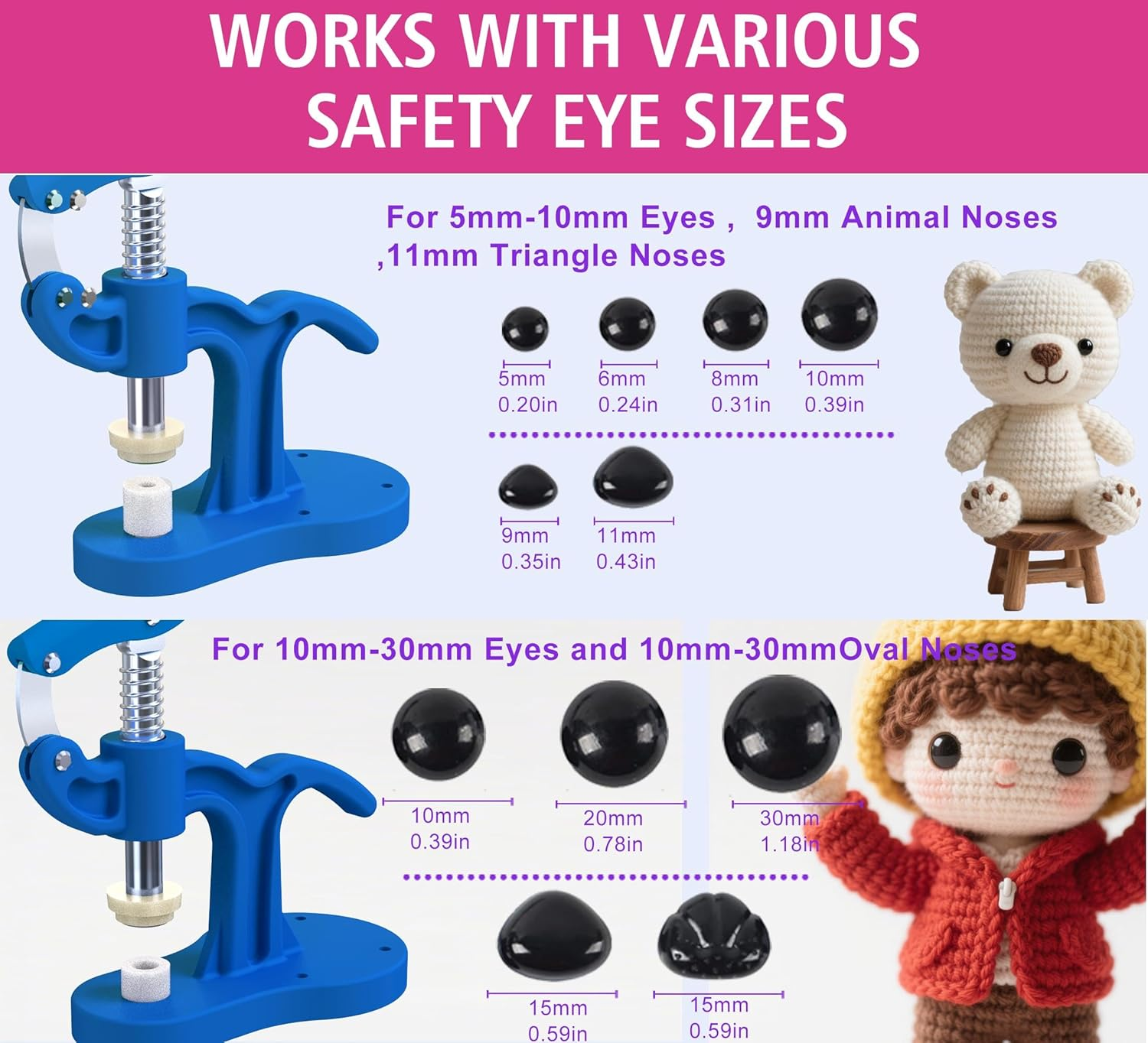 GEOCCI Safety Eye Tool Large Size Safety Eye Install Tool for Amigurumi Crochet & Stuffed 5-45Mm Animal Eyes Making Supplies Tool It Is More Helpful for Large Special Safety Eyes（1Pcs） image number 1