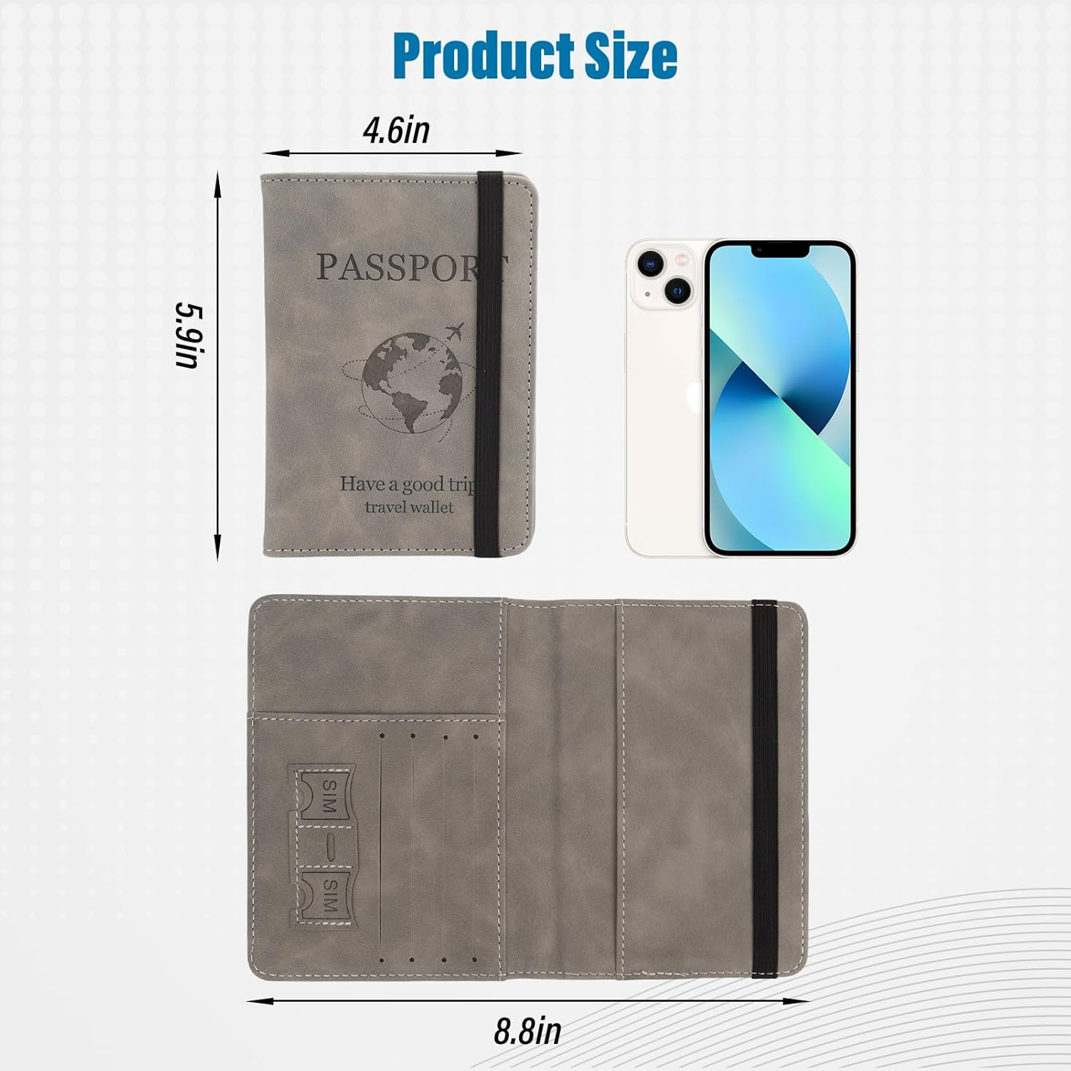 Fiohiros Passport Holder for Women and Men, Premium Leather RFID Blocking Passport Wallet, Passport Cover Travel Essentials for ID & Credit Cards, Perfect for Plane Trips, Journeys (Grey) - Grey image number 3