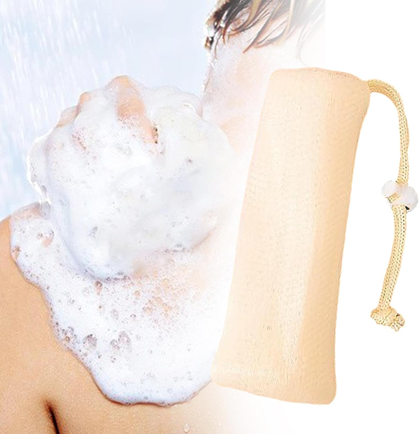 Kokiya Exfoliator Body Scrubber Soap Pocket Holder, Mesh Soap Bag, Soap Saver Pouch with Drawstring for Hotel, Beige image number 5