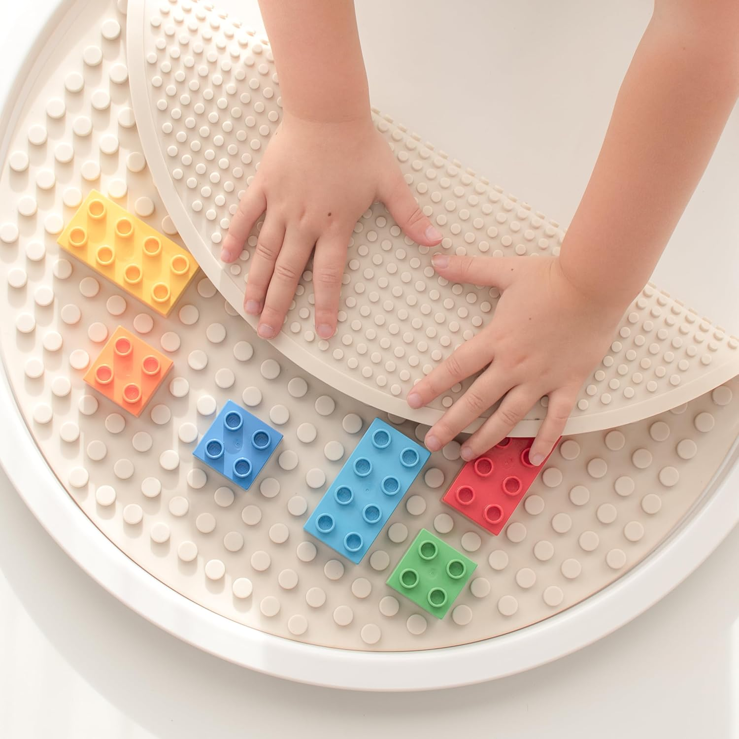 Inspire My Play - Silicone Building Blocks Baseplate - Compatible with All Major Building Block Brands - Double Sided - Perfect Accessory for Sensory Bin - Stone image number 4