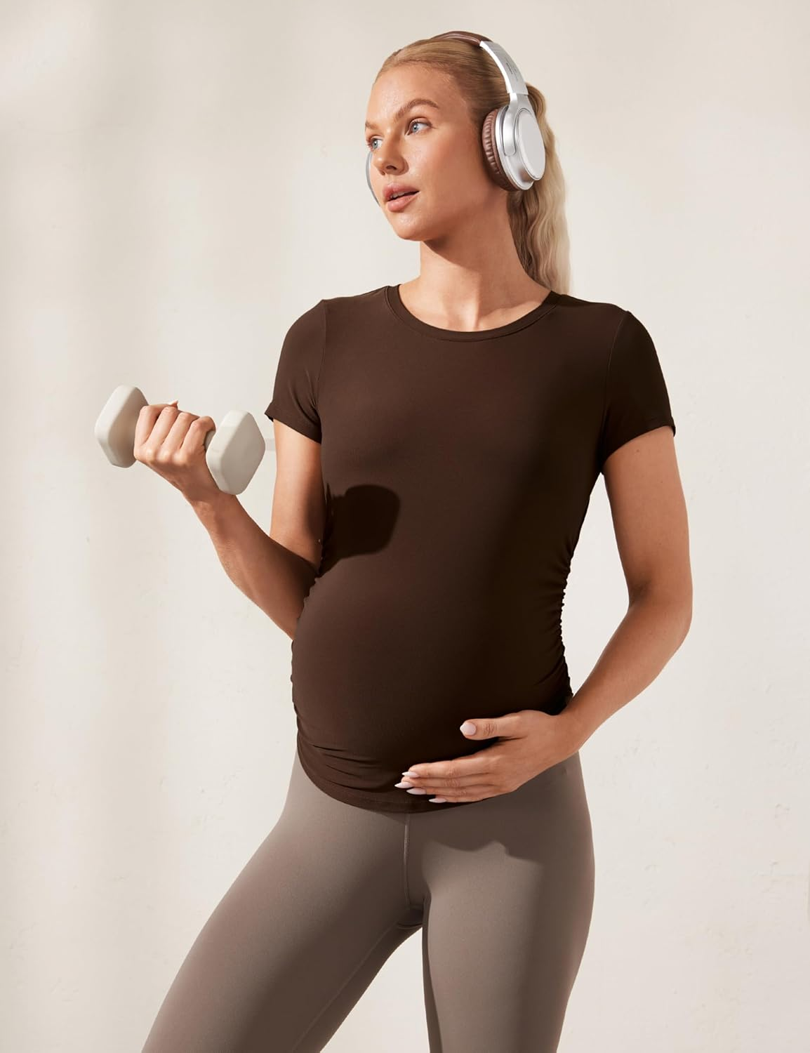 CRZ YOGA Cloudweight Maternity Shirts for Women Pregnancy Short Sleeve Side Ruched Tops Soft Yoga Casual Athletic T-Shirts image number 2