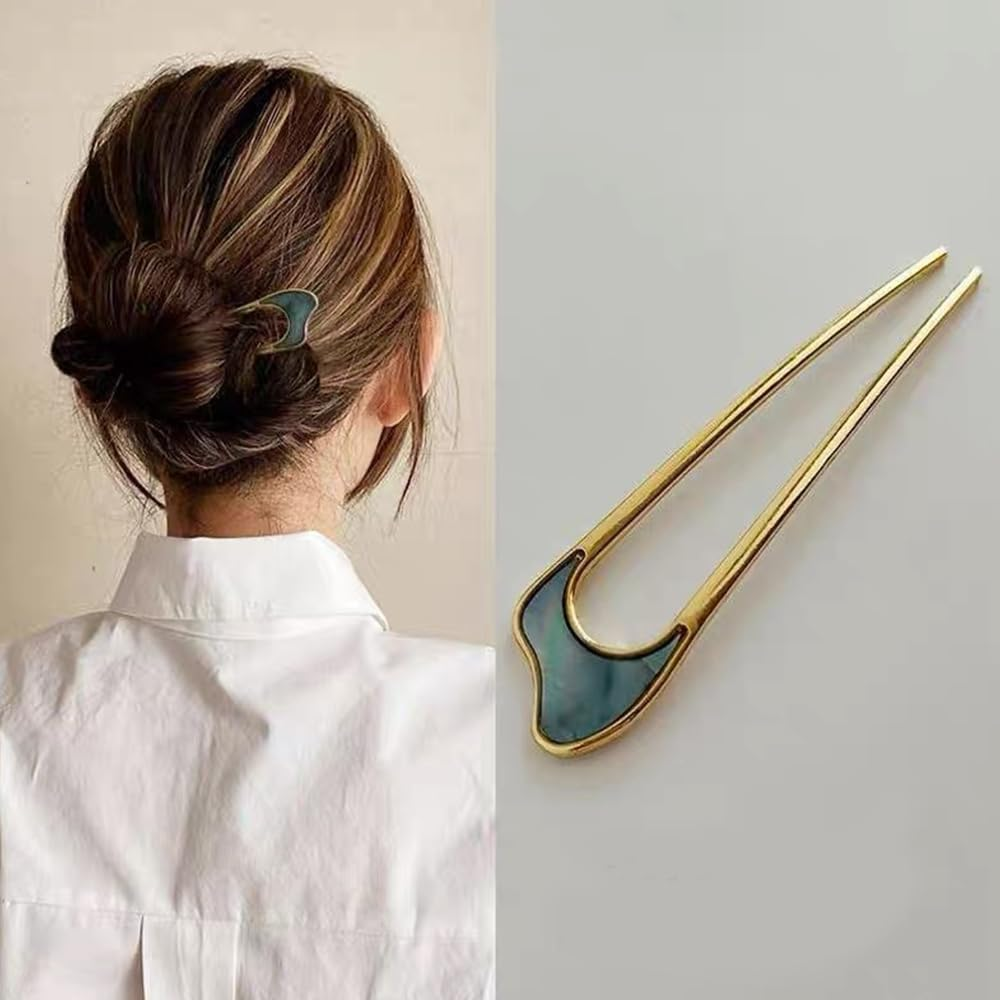 Visxcnu 6 Pieces French Hair Pins, U Shaped Metal Hairpins 2 Prong Updo Chignon Pins for Weddings Dating Vintage Hair Fork Hair Pin for Girls Women Hair Accessories image number 4