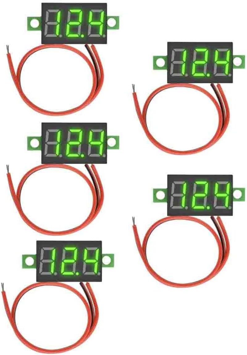 5Pcs Voltage Meter 2 Wire 0.28 Inch Mini Digital Voltmeter Panel DC 2.5V-30V Two-Wire Voltage Tester Meter LED Display (Green)
