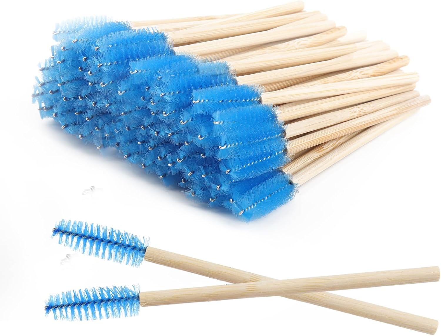 Myaokue-Up 100 Pack Bamboo Handle Mascara Wands Disposable Eyelash Brushes Lash Extension Tool, Pink