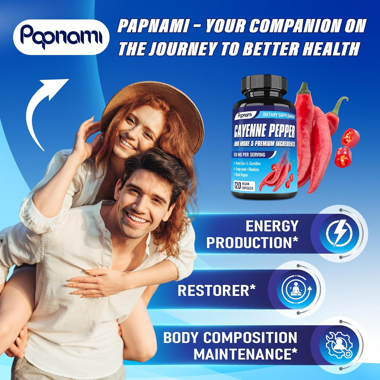 6In1 Cayenne Pepper Capsules - Blended with Green Tea, L-Carnitine, Grape Seed, Rhodiola & Black Pepper | 120 Count image number 5