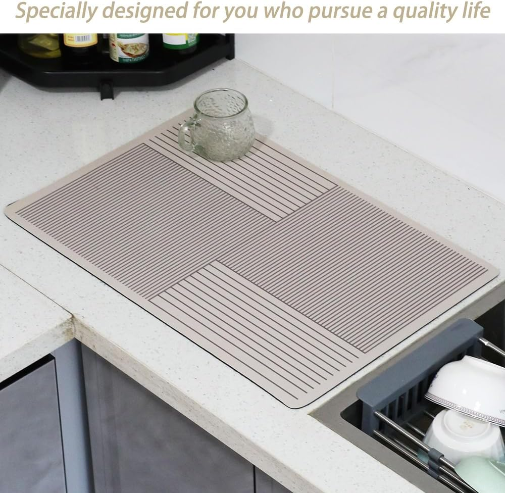 Drying Mat, Fast Absorbent Quick Kitchen Drying Mat, Diatomite Dish Drying Mat with Anti-Slip Rubber Backed 40*60Cm image number 5