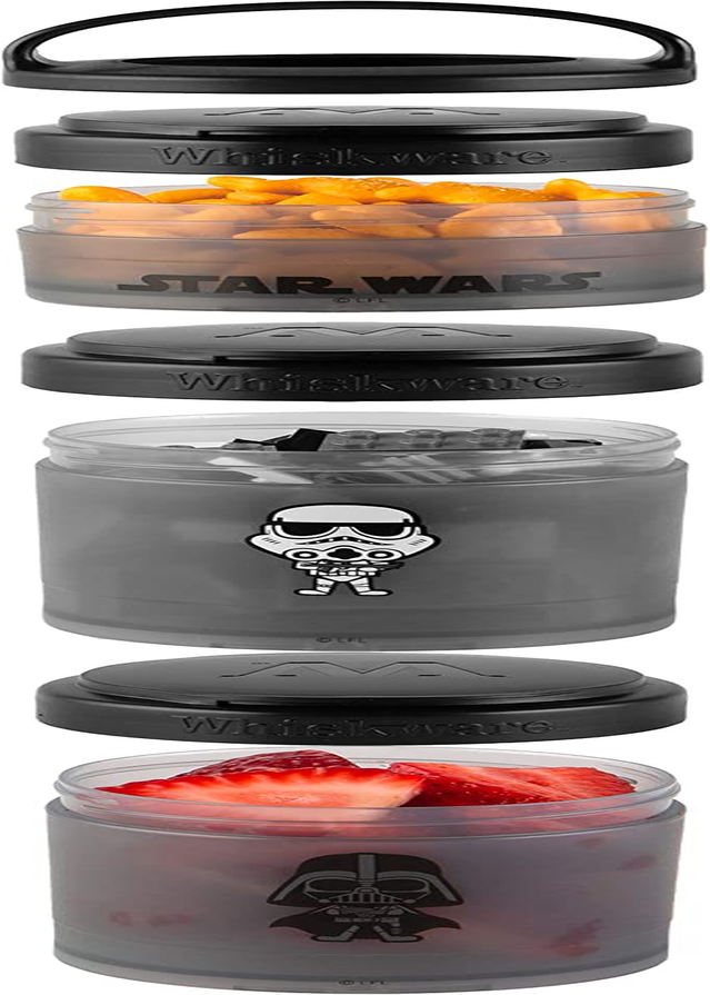 Whiskware Star Wars Stackable Snack Containers for Babies, Kids, and Toddlers, 3 Stackable Snack Cups for School and Travel, Formula and Cupholder Friendly, Stormtrooper and Darth Vader image number 2