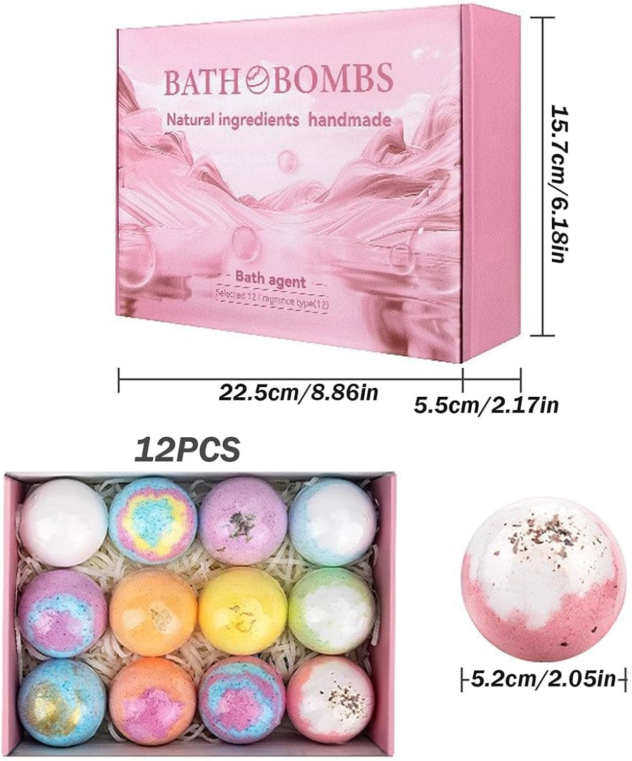 Oolong Bath Bombs Gift Set, 12 Pack Dried Flower Bath Ball Bath Bombs Setwith Natural Essential Oil, Rich Fizz, Bubbles, Handmade Bath Bombs for Moisturizing Dry Skin, Christmas Birthday Gifts Idea for Women, Mother, Kids, Christmas image number 5