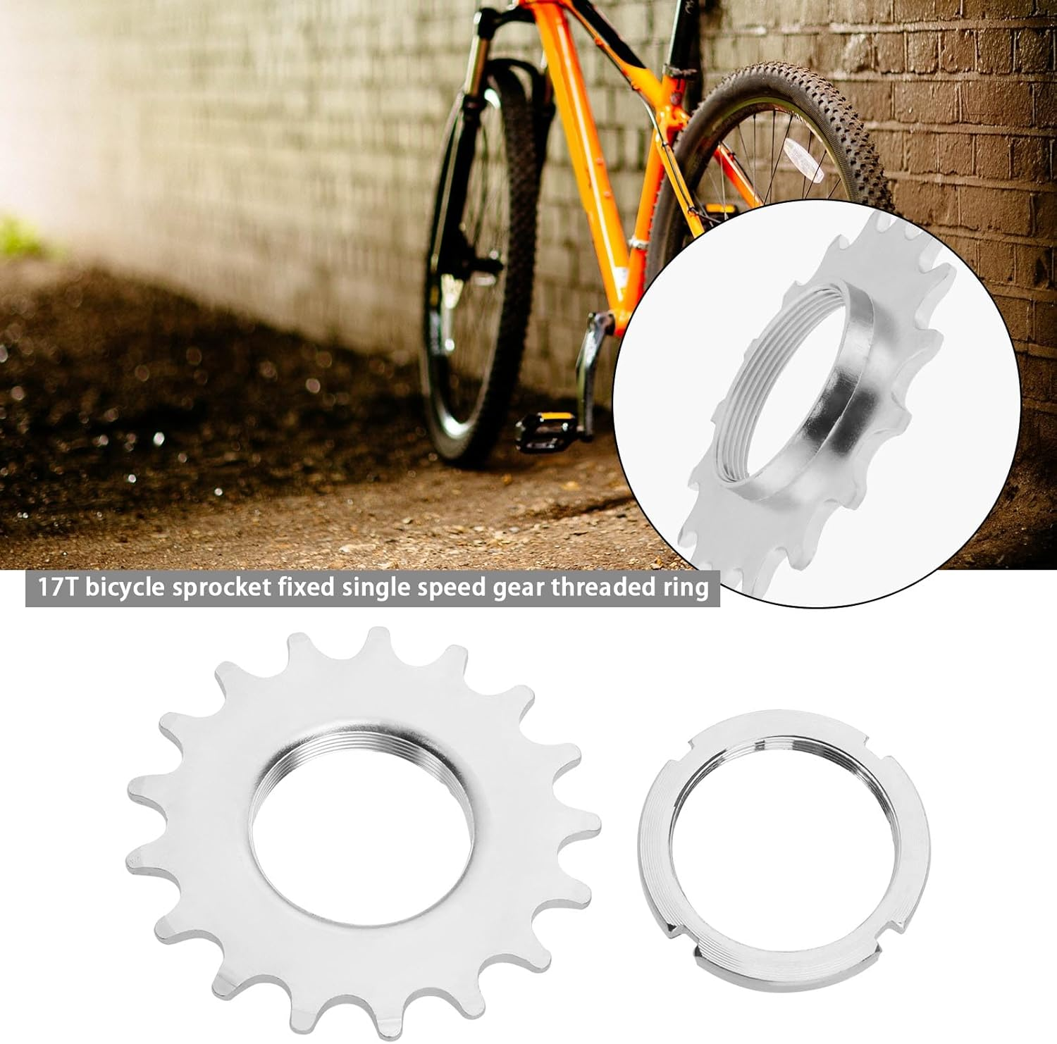 Ecsing Bike Sprocket Fixed Single Speed Cog Thread Ribg High Strength Steel Bicycle Flywheel Sprockets Parts for Fixed Gear Bike with Lock Ring