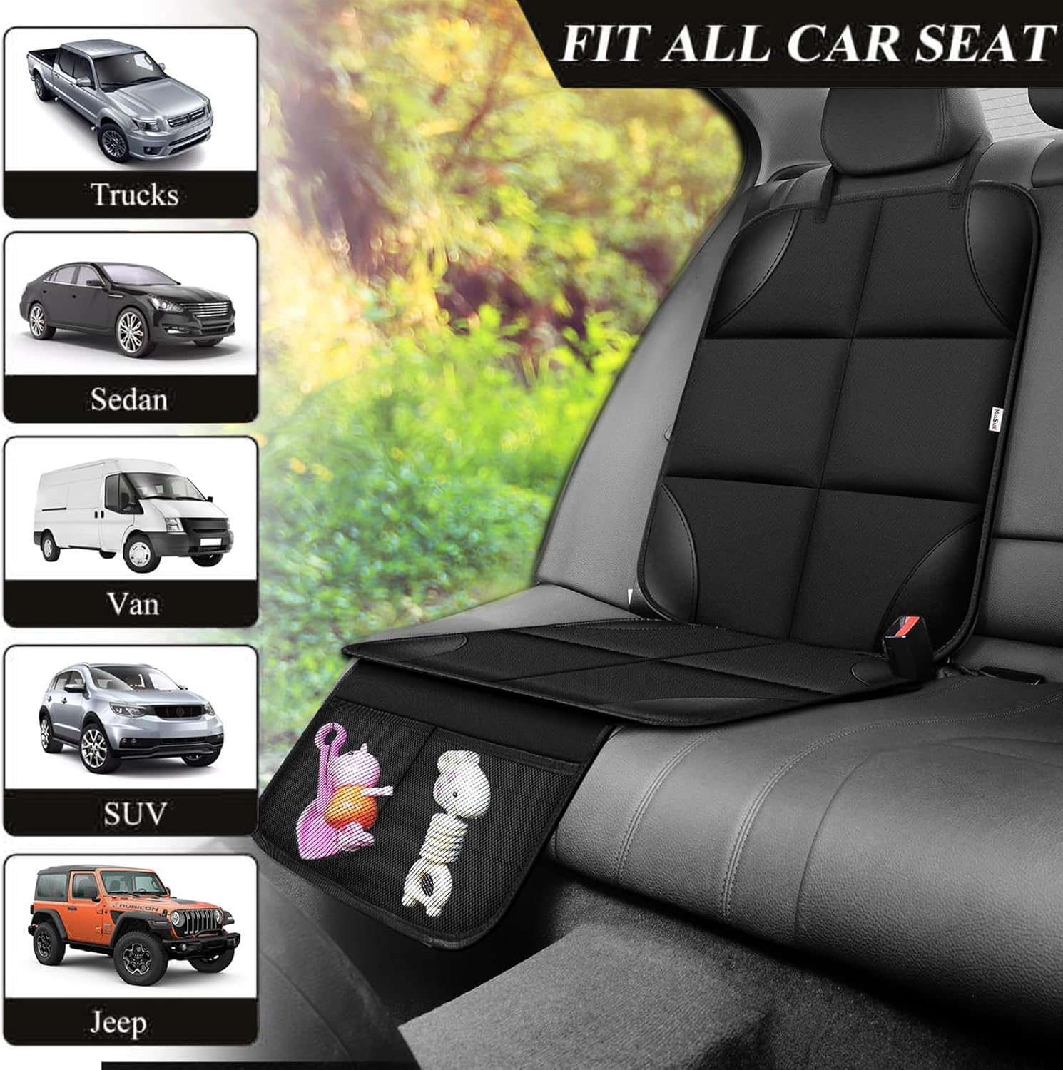 Car Seat Protector, Car Seat Cover for Toddler, Child, Pets, Thick Waterproof Non-Slip Backing Mesh Storage Pockets Protect PVC Leather Seats for SUV, Universal Size(1 Pack) image number 1