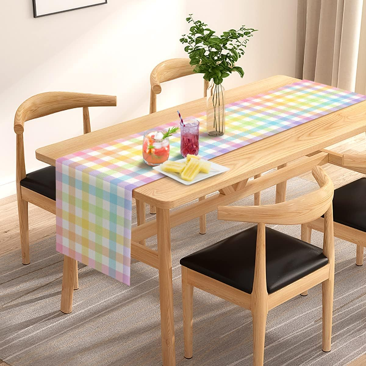 Pudodo Easter Buffalo Plaid Check Table Runner Spring Holiday Farmhouse Fireplace Kitchen Dining Room Home Party Decoration (13" X 72") image number 2