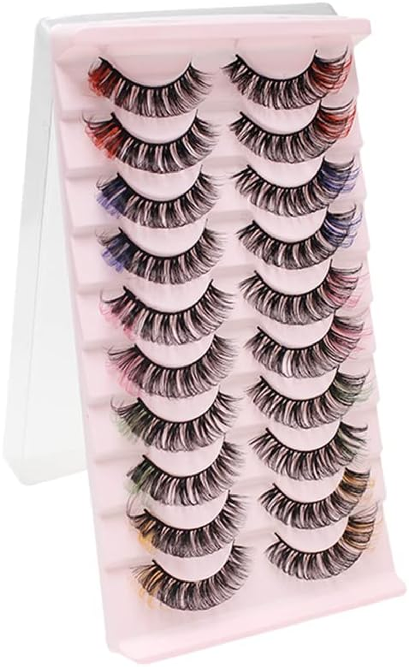 False Eyelashes Coloured Russian Strip Lashes D Curl Wispy Natural Faux Mink Eyelashes Colourful False Eyelashes Makeup for Party Halloween Cosplay (Mix-01) image number 6