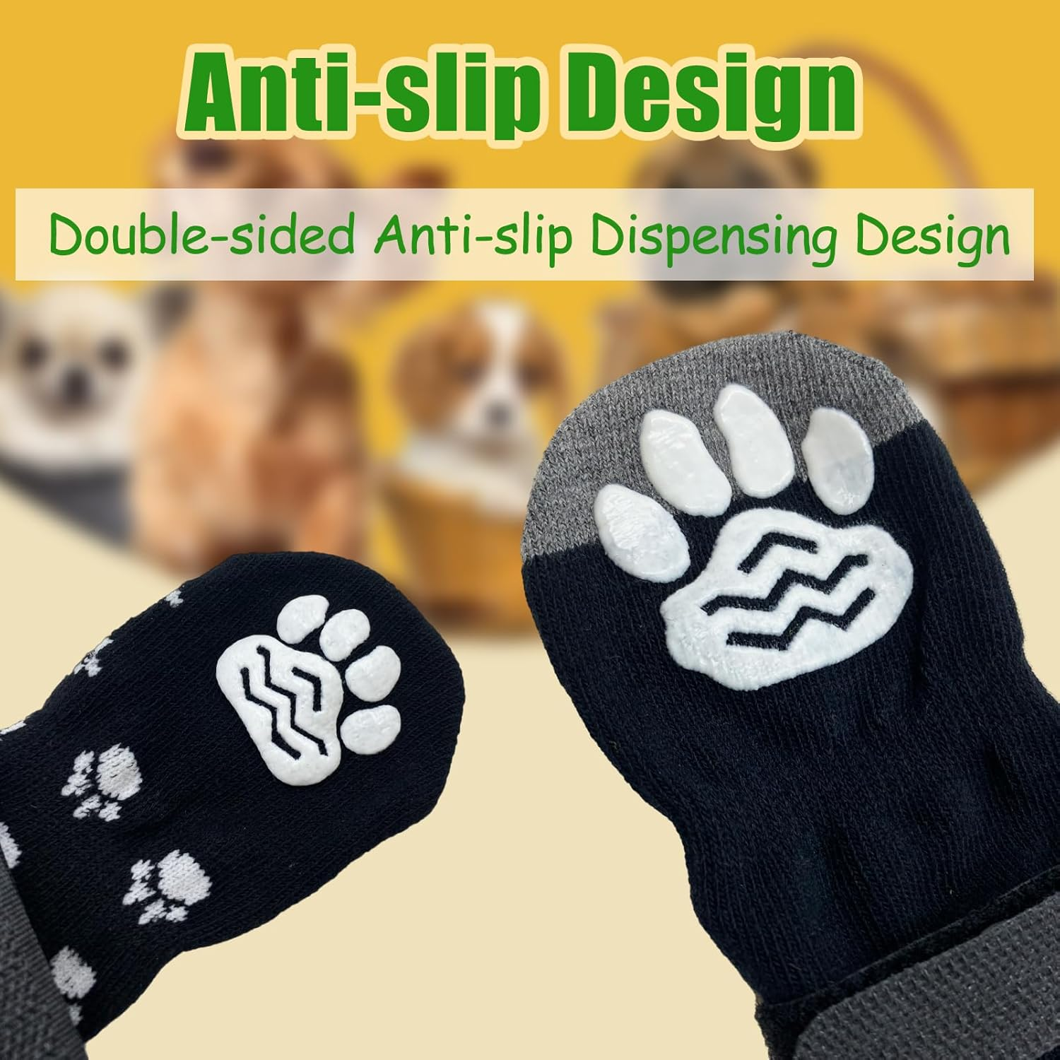 YNR 4 Pairs M Dog Socks anti Slip,Pet Paw Protector,Use Indoor Traction Control Wear on Hardwood Floors,Soft Dog Socks with Grips Personalised Presents for Dogs,Socks for Prevent Dogs Licking Paws image number 3