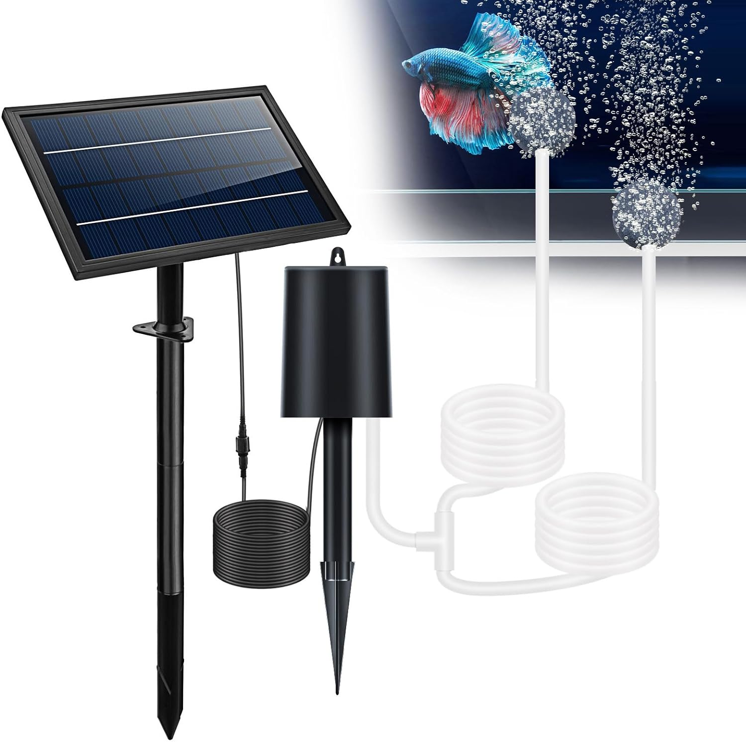 Solar Powered Air Pump Kit 10V 8W Solar Panel Air Pump with Pipe Air Stones 3 Working Modes Waterproof Solar Pond Aerator Oxygenator for Garden Fish Tank Pool Fishing Pond image number 3