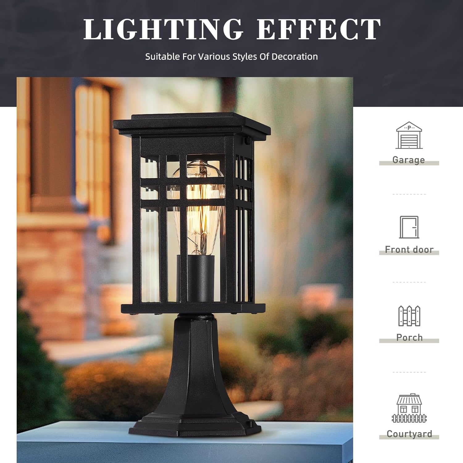 EMLIVIAR Exterior Post Light, Outdoor Pole Lantern Pillar Light Fixture, Die-Cast Aluminum with Clear Glass Shade and Black Finish, AUD01P BK image number 2