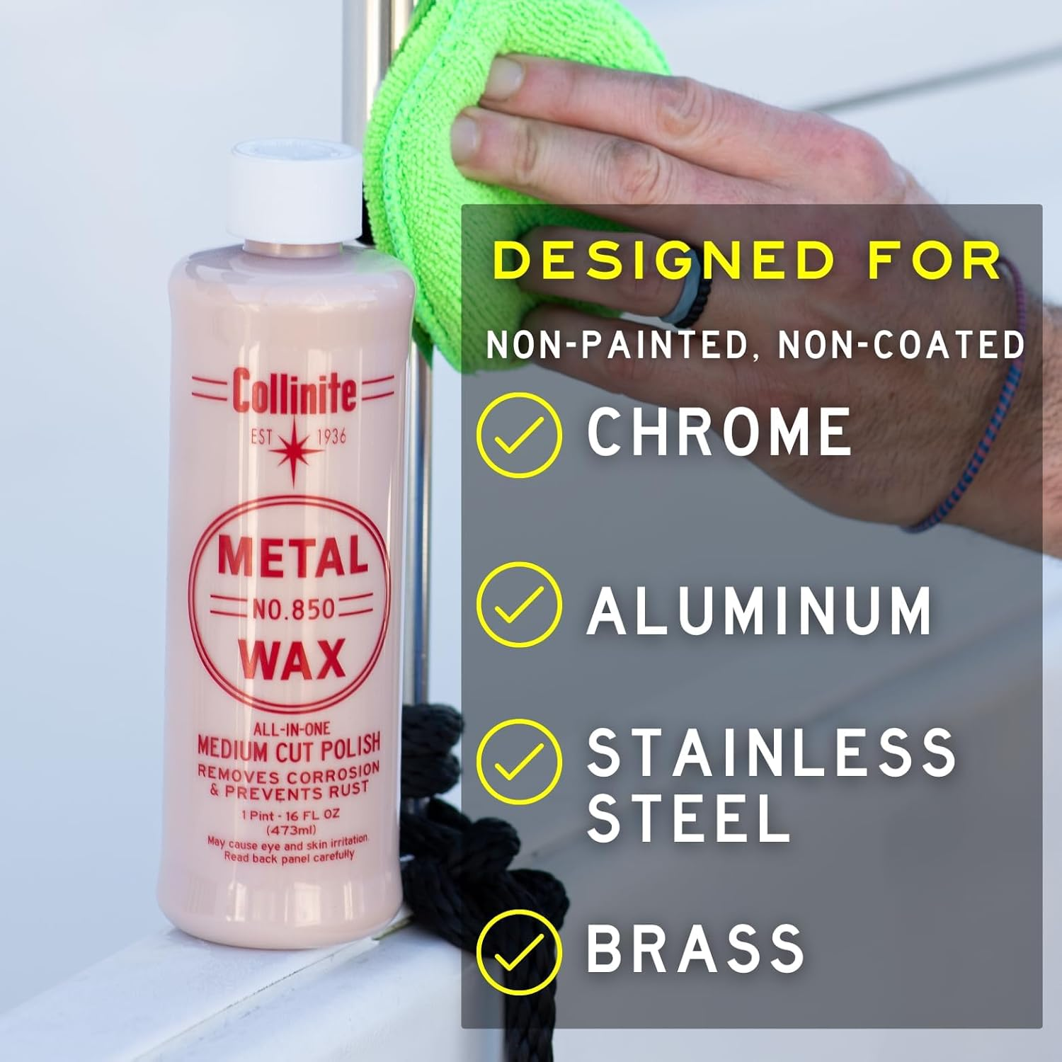 Collinite 850 Metal Wax & Polish Removes Rust & Prevents Oxidation in One Step - Heavy Duty Formula Easily Restores and Protects - for Aluminum, Chrome & Stainless Steel (16 Fl Oz) image number 5