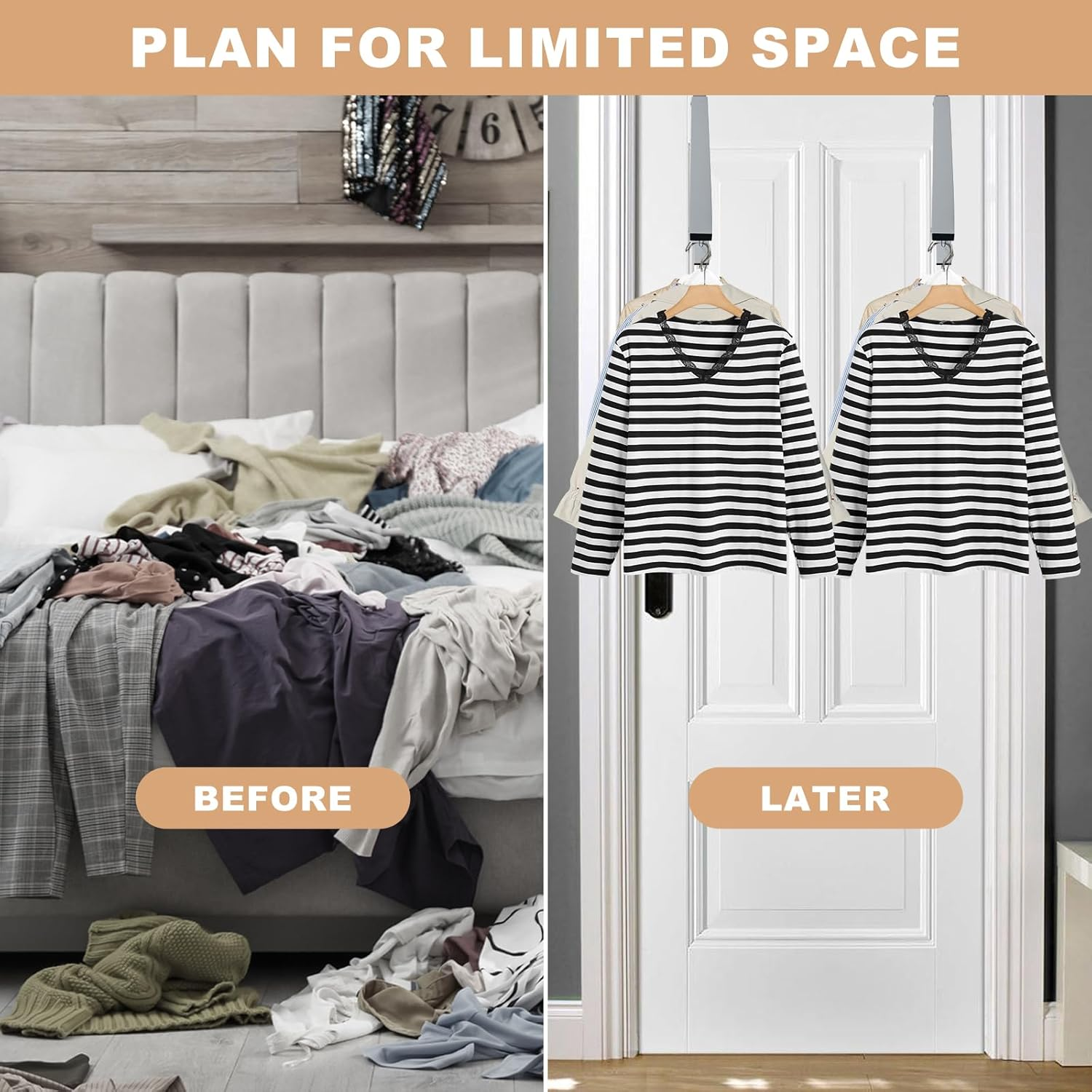 2Pcs over the Door Hanger Metal Foldable Hanging Rack 20Lbs Weight Capacity Collapsible Clothes Drying Single Rod Laundry Hanger Hook Closet Hanger Organizer for Bedroom Bathroom (White) image number 2