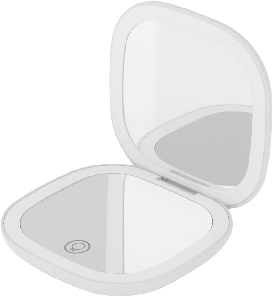 QUMOX 5X Magnifying Lighted Makeup Mirror &ndash; Compact Rechargeable Travel Mirror with LED Light, 3 Color Modes, Dimmable Touch, USB-C Portable Cosmetic Mirror (White) - White image number 2