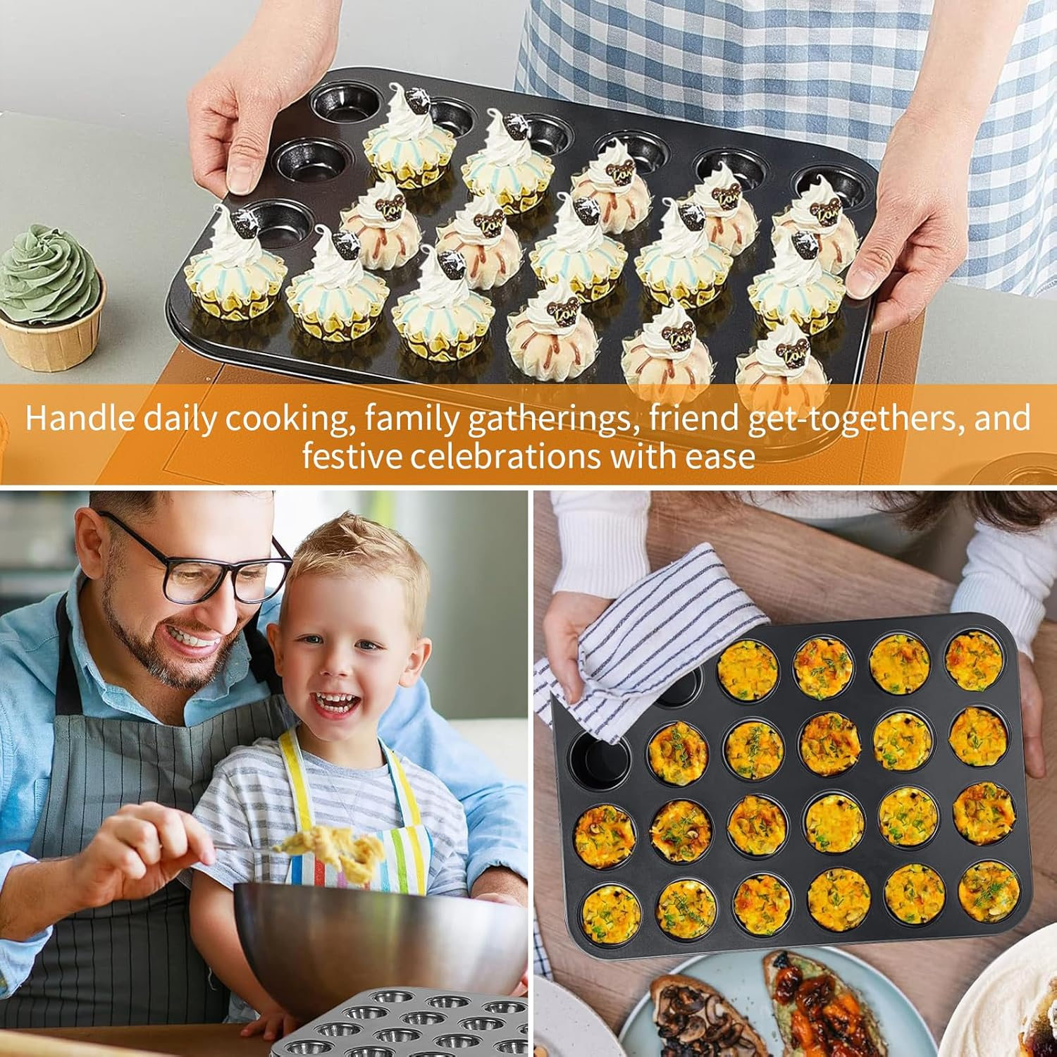 24-Cup Wiltshire Cup Muffin Pan Non-Stick Baking Cups BPA Free Reinforced Thickened Stainless Steel Frame Muffin Pan Cake Molds Bakeware Cupcake Mold for Air Fryer Toaster Oven Counter & More (Golden) image number 4