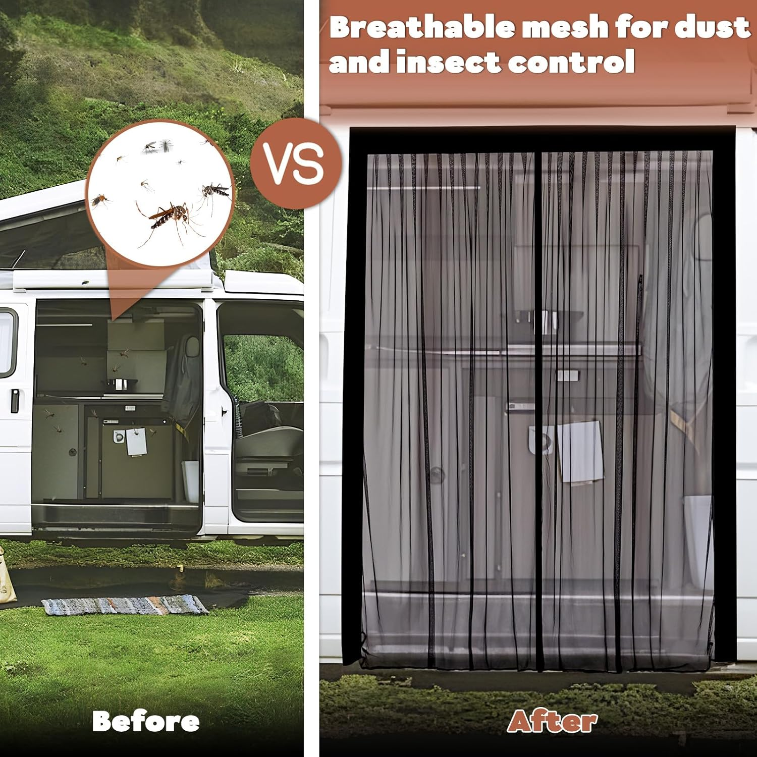 XCBYT Van Bug Screen &ndash; Universal Size Side Door Flyscreen Mosquito Net with Magnetic Closure for Van Sliding Doors (Large, 83&rdquo; X 59&rdquo;) image number 3