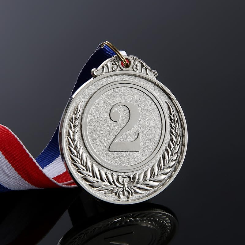 3PCS 1St, 2Nd, 3Rd Award Medals, 2 Inches Winner Medals Gold Silver Bronze Prizes with Red White Blue Neck Ribbon for Competitions Awards, Olympic Style Party Decorations image number 6
