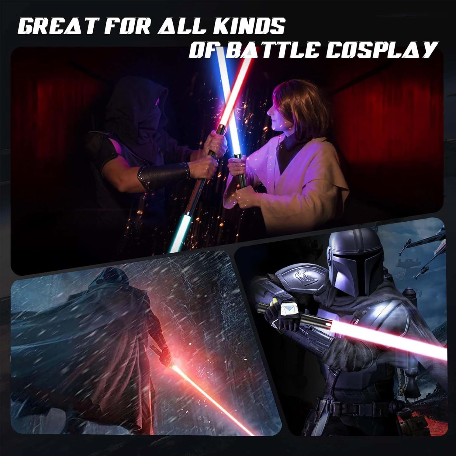 Lightsaber Use Rechargeable Metal Hit 7 Colors with Sounds Effect, Toys for Boys Girls for Dueling Light Saber Cosplay (78Cm/Black) image number 2