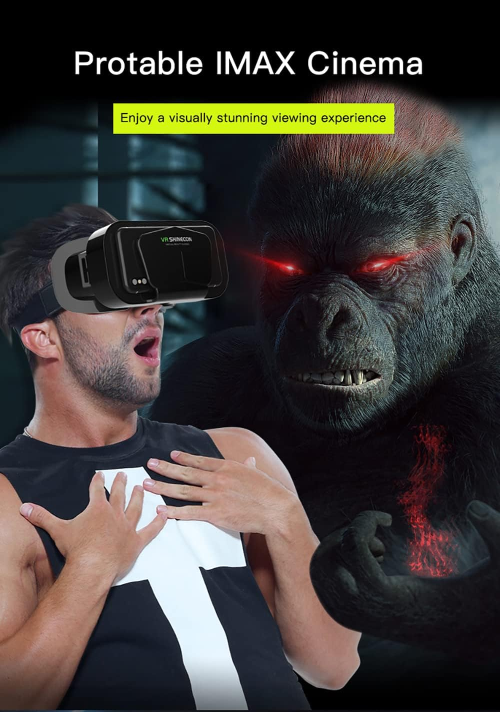 VR Headset without Remote Control, Compatible Iphone & Android Phones in 3.5"-7.2" Screen, Lightweight & Adjustable HD 3D Virtual Reality Glasses for Kids or Adults, Black (G10-VR) image number 3