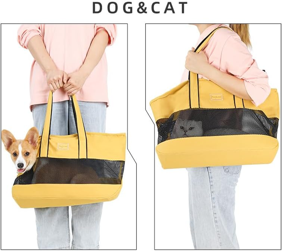 Small Pet Carrier Travel Sling Bag, Dog Purse, Cat Carrier Pet Handbag, Breathable Mesh Design with Window for Small Dogs and Cats, Portable Panoramic Pet Bag(Yellow) - Yellow image number 4