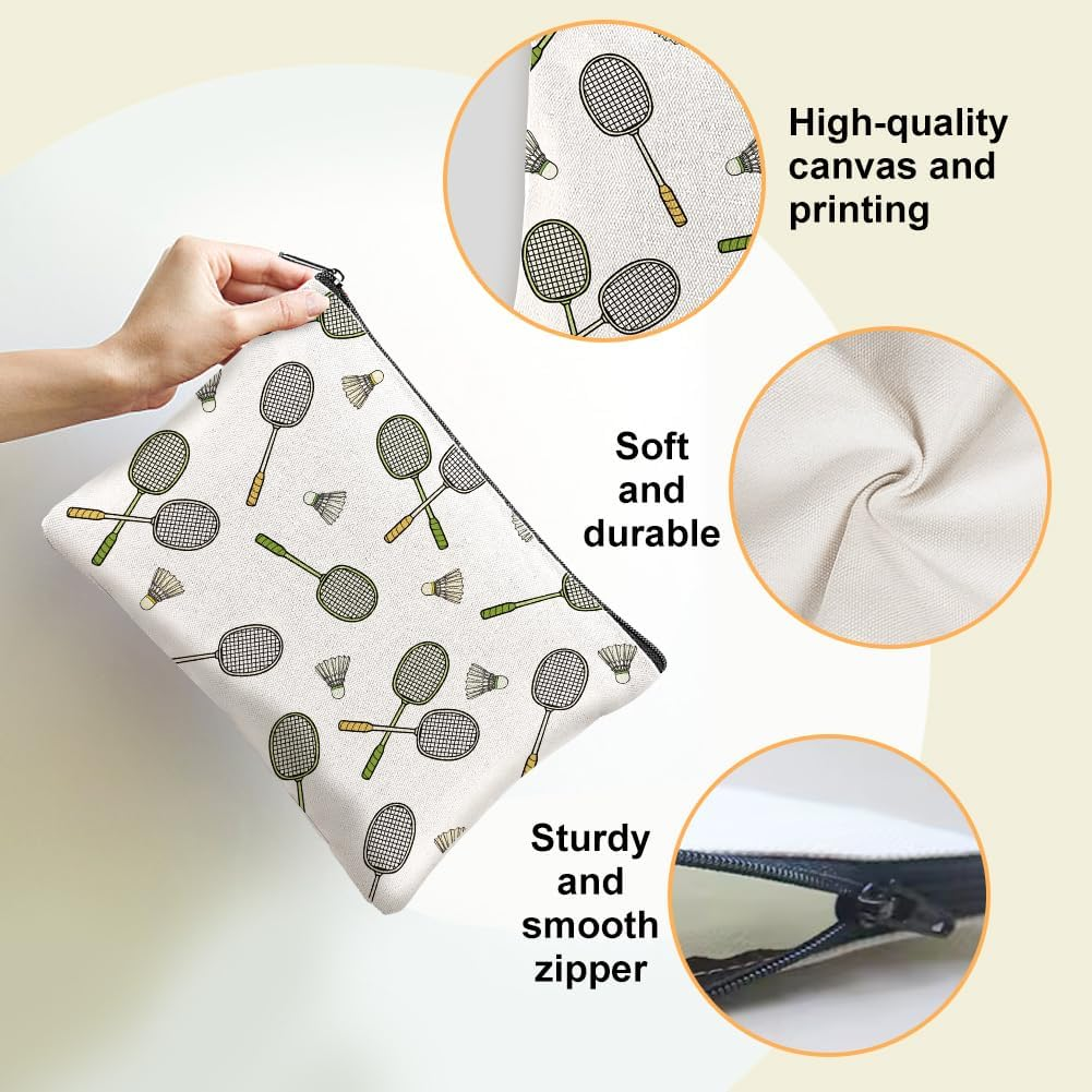 Hobbspring Canvas Cosmetic Bags Makeup Bags with Zipper Travel Toiletry Pouches for Women Party Shopping Accessories, Mixed Color, Racket image number 1