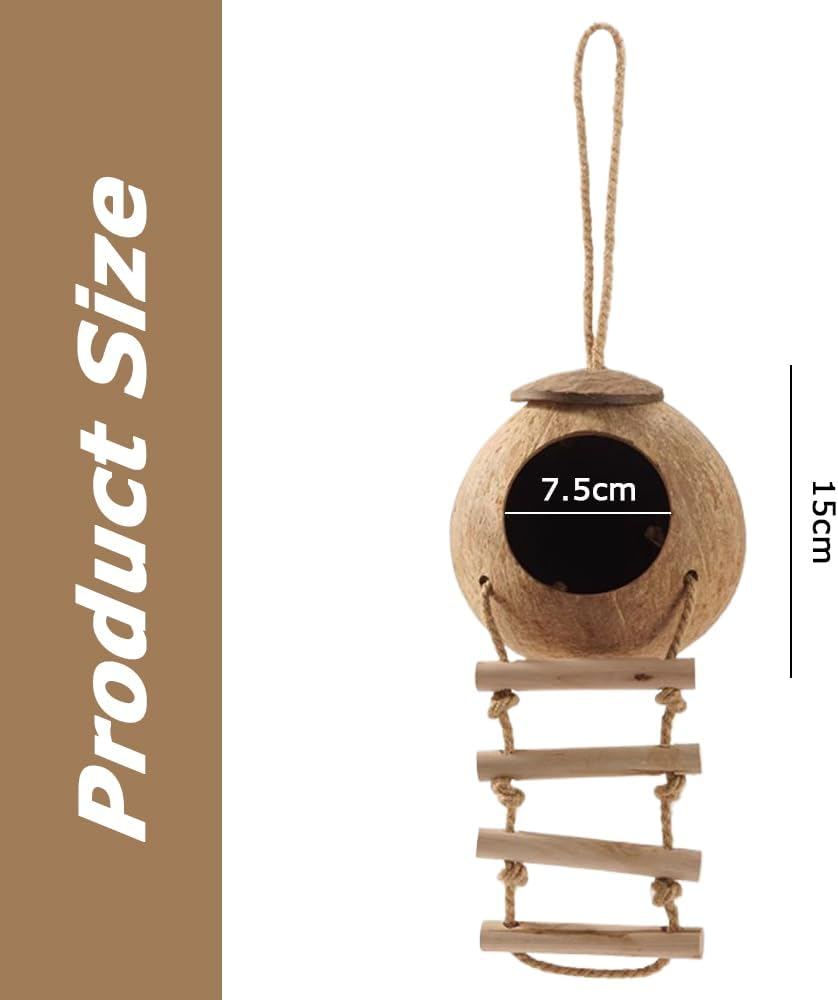Coconut Hut,Hideout Cave,Coconut Hideout,Hanging Birdhouse Cage,Bird Shell Breeding Nest,For Parrot Parakeet Lovebird Finch Canary,For Home Garden Bedroom Living Room,Polished Lanyard Style image number 3
