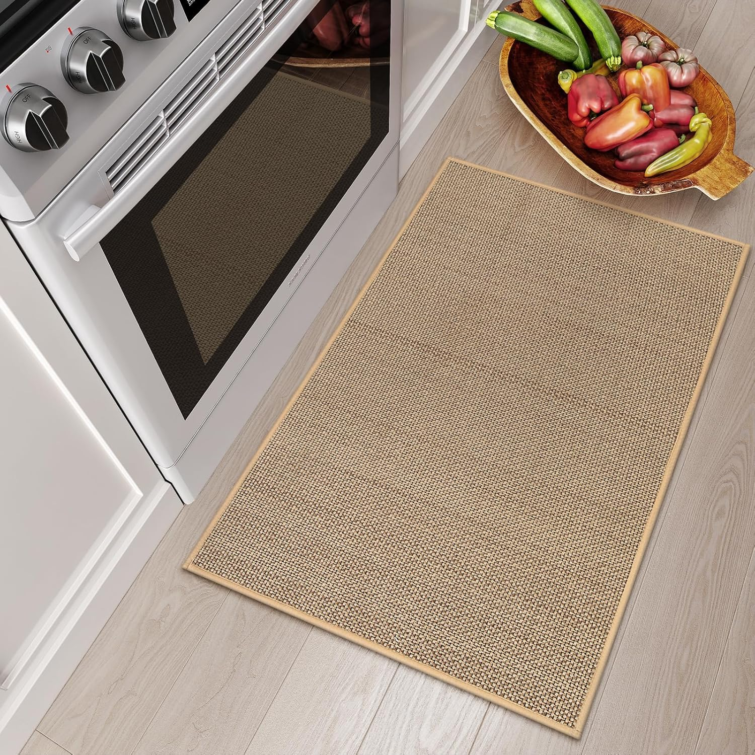 Jute Entryway Mat, Farmhouse Kitchen Entryway Rug, Door Mat, Indoor Entrance Washable Mat, Small Bathroom Rugs, Non Slip Throw Rug Neutral Indoor Floor Carpet for Front Door, Kitchen Sink, 50X80Cm image number 6