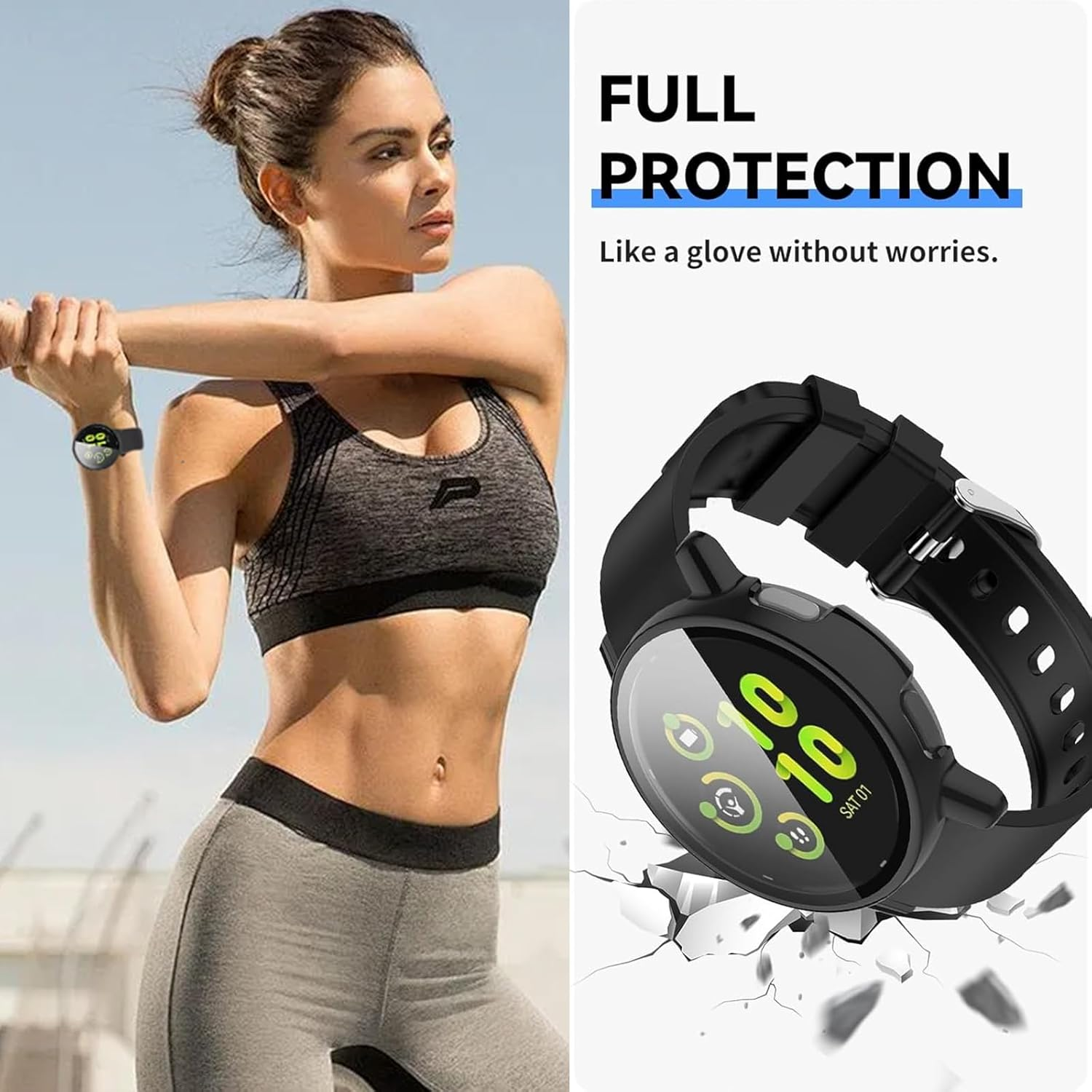 [2 Pack] T Tersely Tempered Glass Screen Protector Case for Garmin Vivoactive 5,Full Cover Hard PC Slim Scratch Resistant Bumper Protective with Tempered Glass Screen Protector for Vivoactive 5 (Black+Black) image number 5