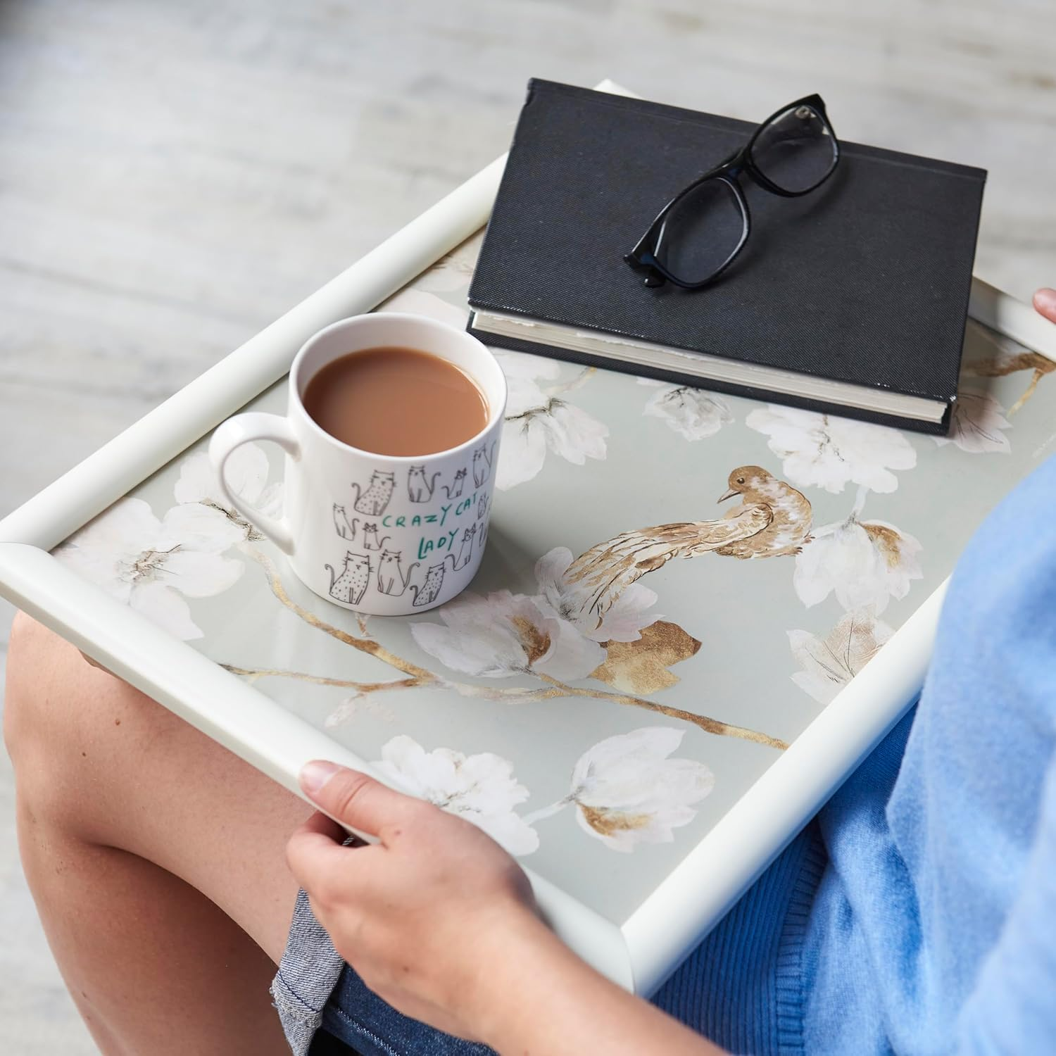 Creative Tops Cushioned Lap Tray/Lap Tray with Cushion and 'Duck Egg Floral' Design, Multi-Colour, 44 X 34 Cm