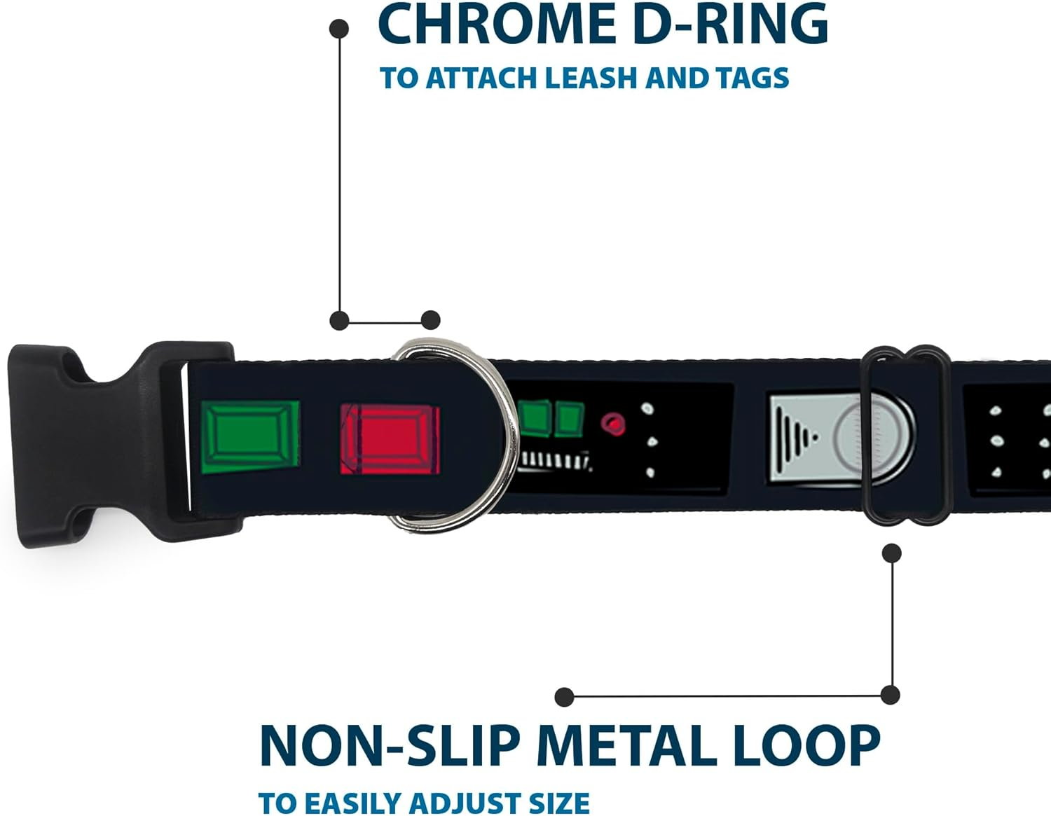 Dog Collar Plastic Clip Star Wars Darth Vader Utility Belt Bounding3 Black Grays Reds 15 to 26 Inches 1.0 Inch Wide image number 4