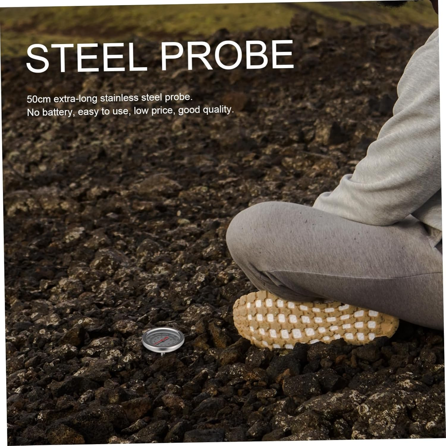 UPKOCH Stainless Steel Compost Thermometer Probe Temperature Measuring Tool for Soil Gardening Read with Extended Probe for Accurate Outdoor Soil Temperature Detection image number 3