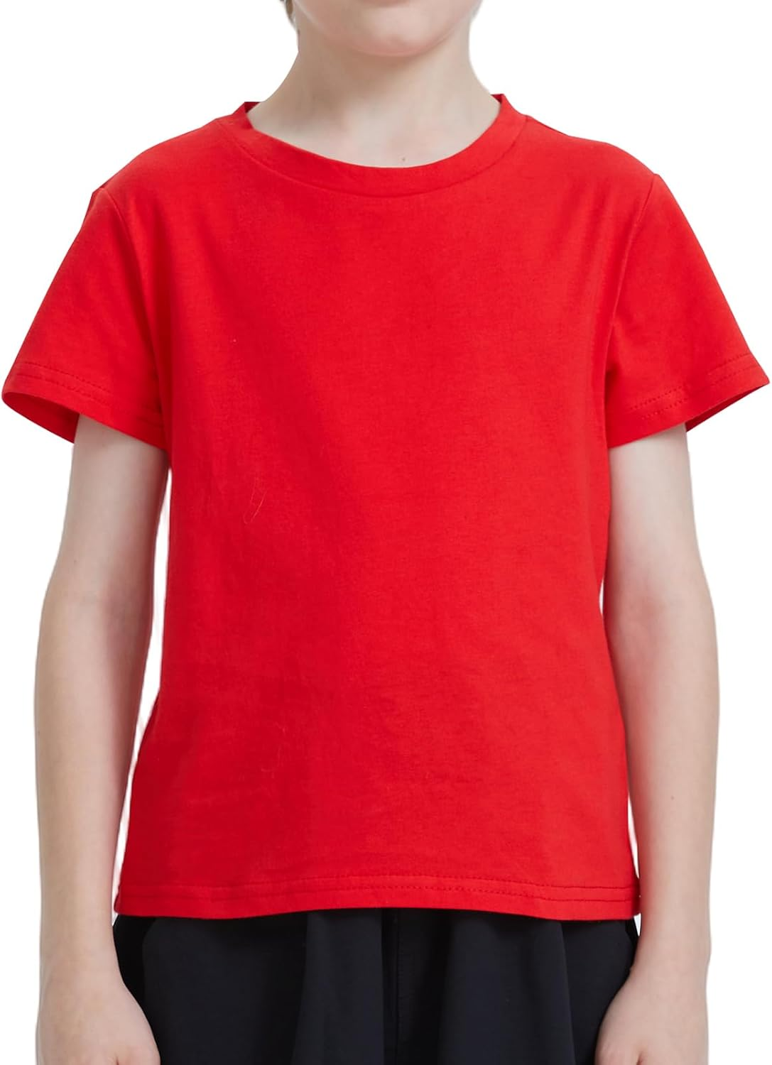 Kids Cotton Crewneck T-Shirt Plain Lightweight Children'S Boys Girls Breathable Short Sleeve Tee Tops Classic Casual Unisex Shirts image number 4