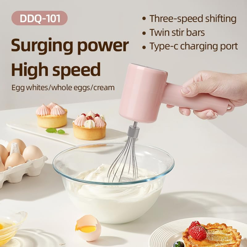 Hand Whisk Electric, 3 Speed Handheld Mixer,Two Whisk Mount Baking Mixer, Cordless Electric Hand Mixer for Eggs, Soups, Cream, Batters | Portable, Wireless & Rechargeable image number 4